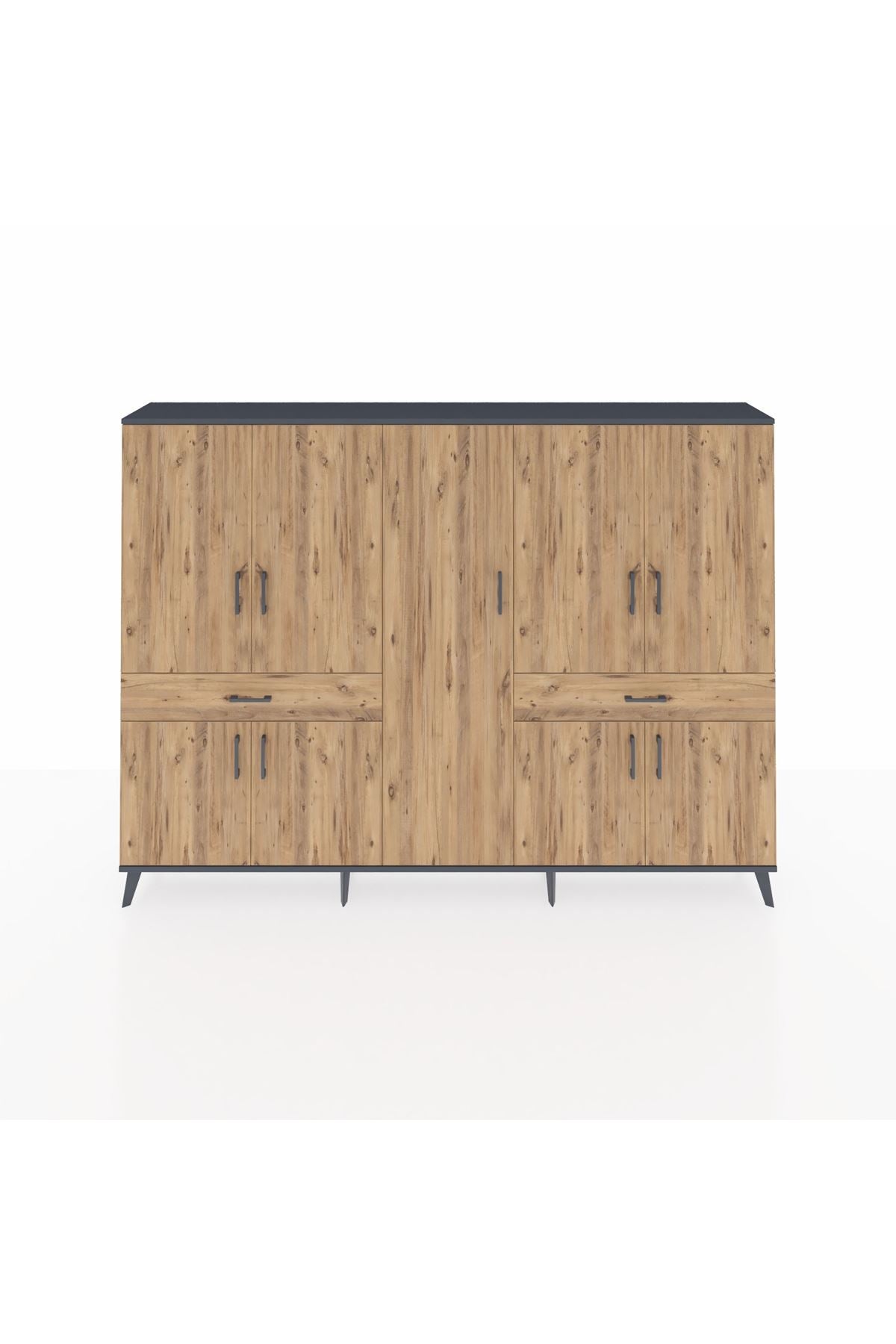 Arges Dolap 12 Raflı 2 Çekmeceli 8 Kapaklı 220x30x163 Antrasit-Çam