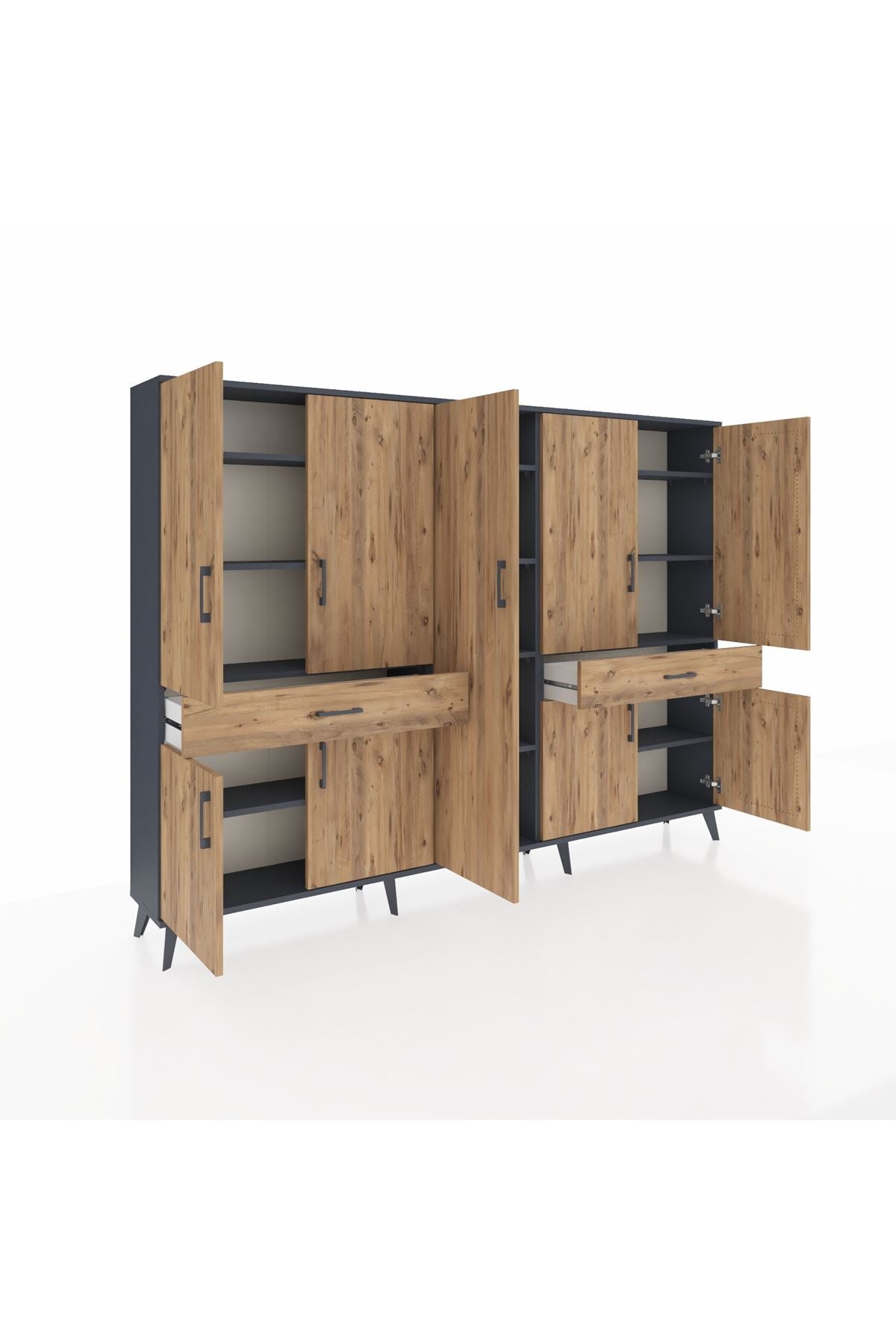 Arges Dolap 12 Raflı 2 Çekmeceli 8 Kapaklı 220x30x163 Antrasit-Çam