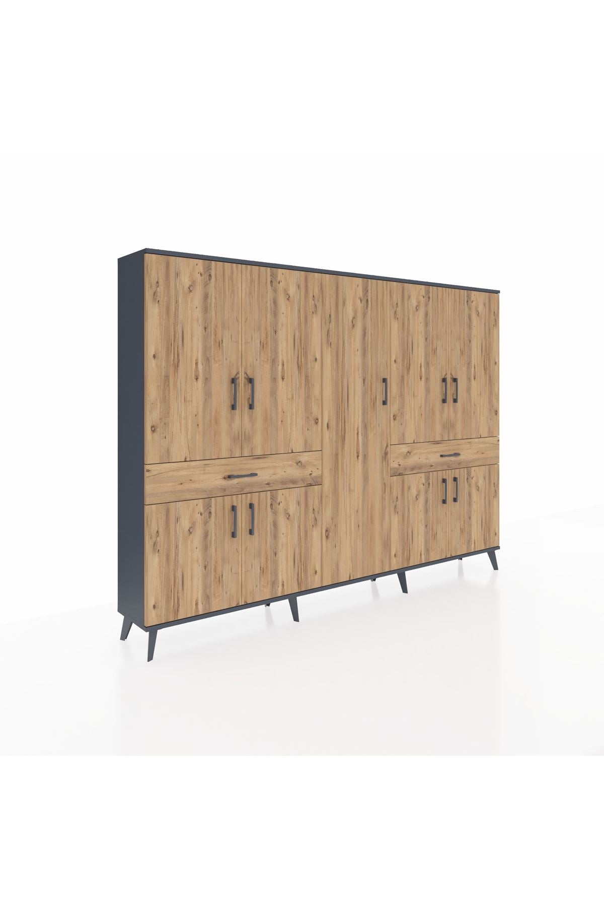 Arges Dolap 12 Raflı 2 Çekmeceli 8 Kapaklı 220x30x163 Antrasit-Çam