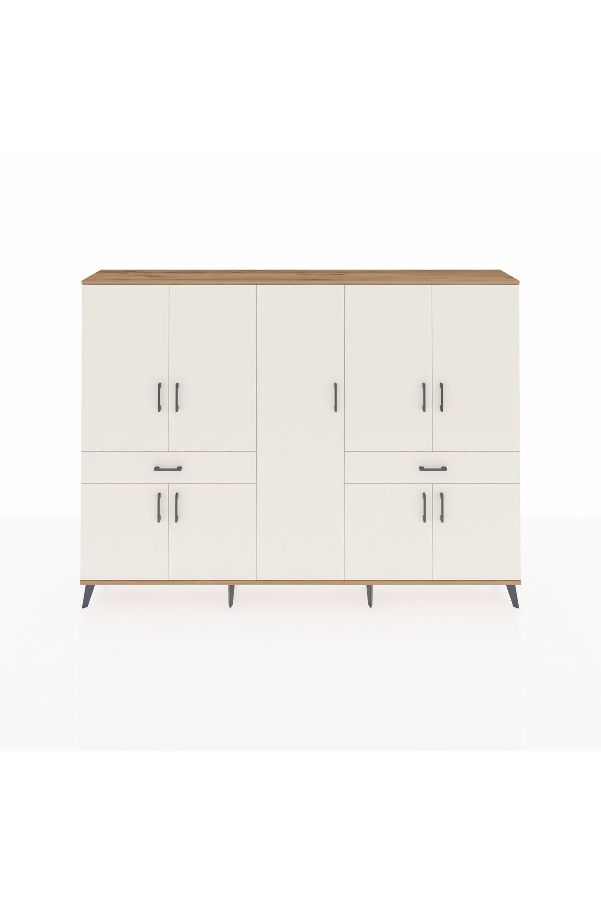 Arges Dolap 12 Raflı 2 Çekmeceli 8 Kapaklı 220x30x163 Çam-Aytaşı