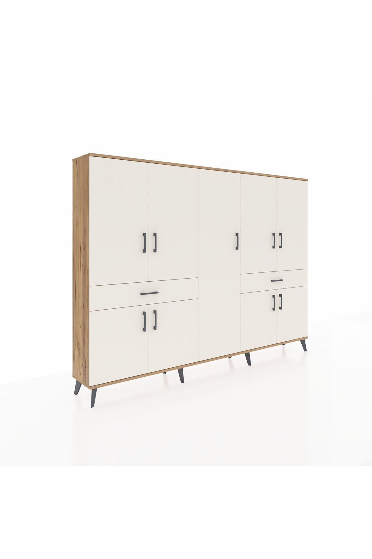 Arges Dolap 12 Raflı 2 Çekmeceli 8 Kapaklı 220x30x163 Çam-Aytaşı