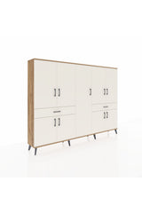 Arges Dolap 12 Raflı 2 Çekmeceli 8 Kapaklı 220x30x163 Çam-Aytaşı