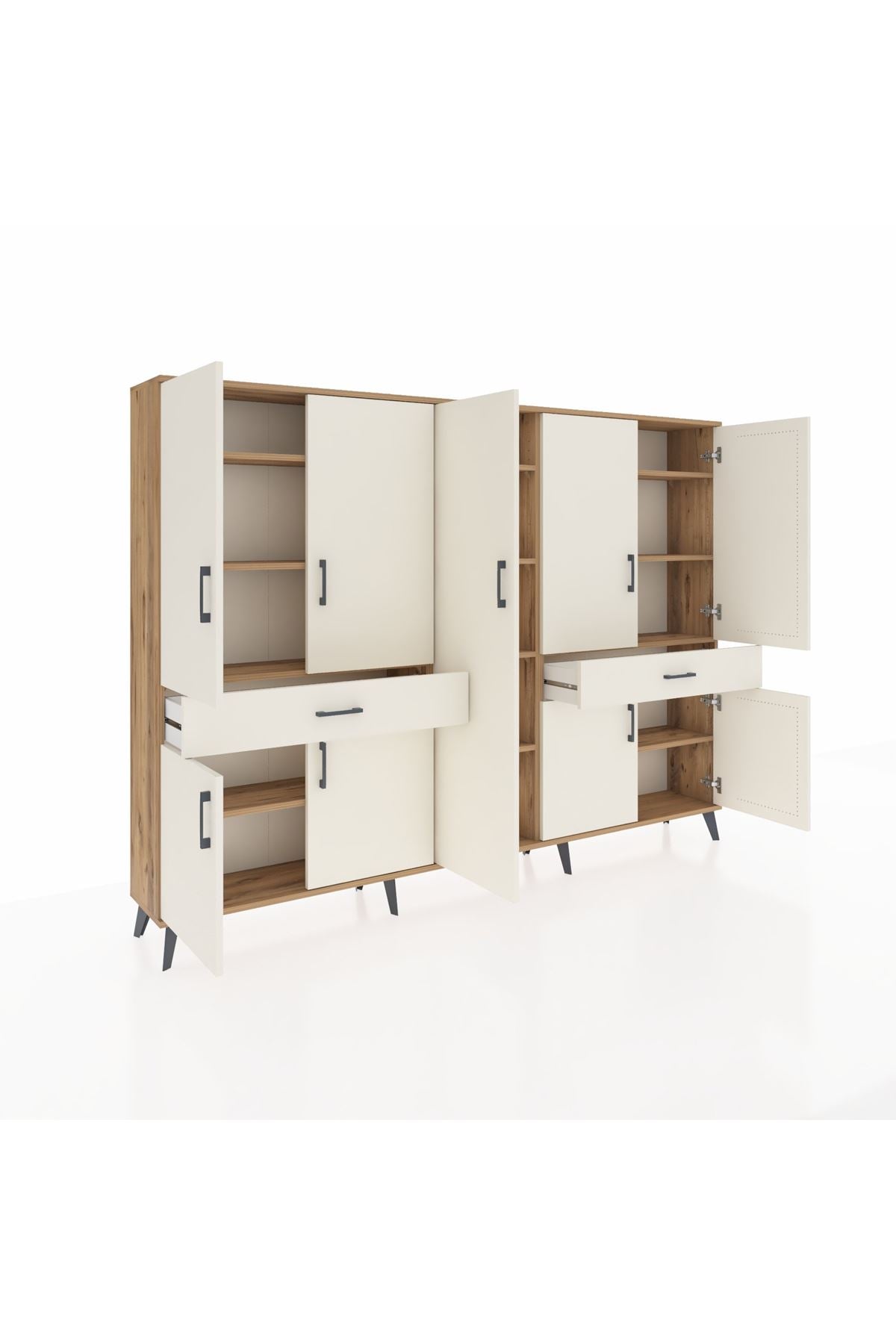 Arges Dolap 12 Raflı 2 Çekmeceli 8 Kapaklı 220x30x163 Çam-Aytaşı