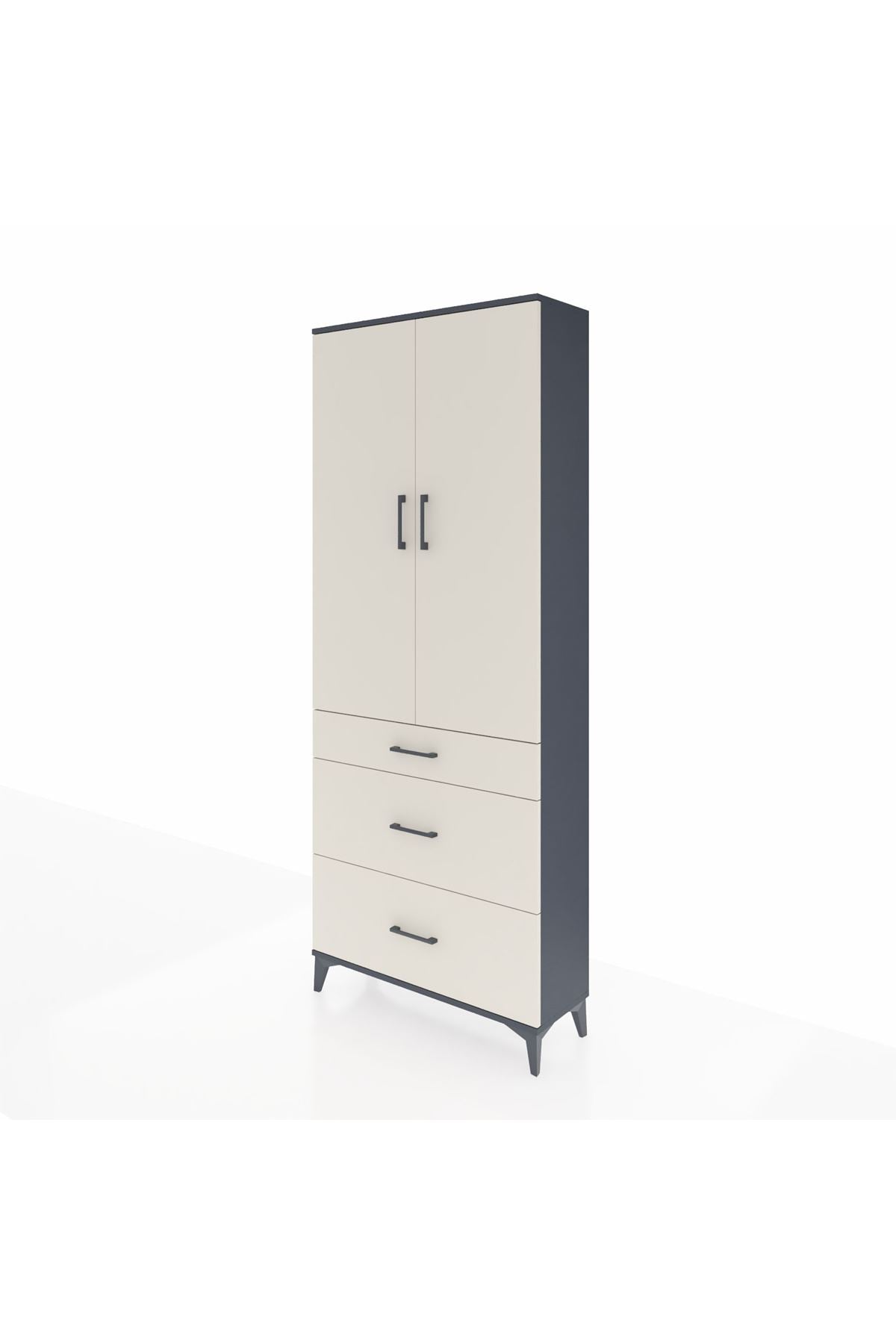 Arges Dolap 2 Raflı 3 Çekmeceli Tek Askılı 88x30x221 Antrasit-Aytaşı