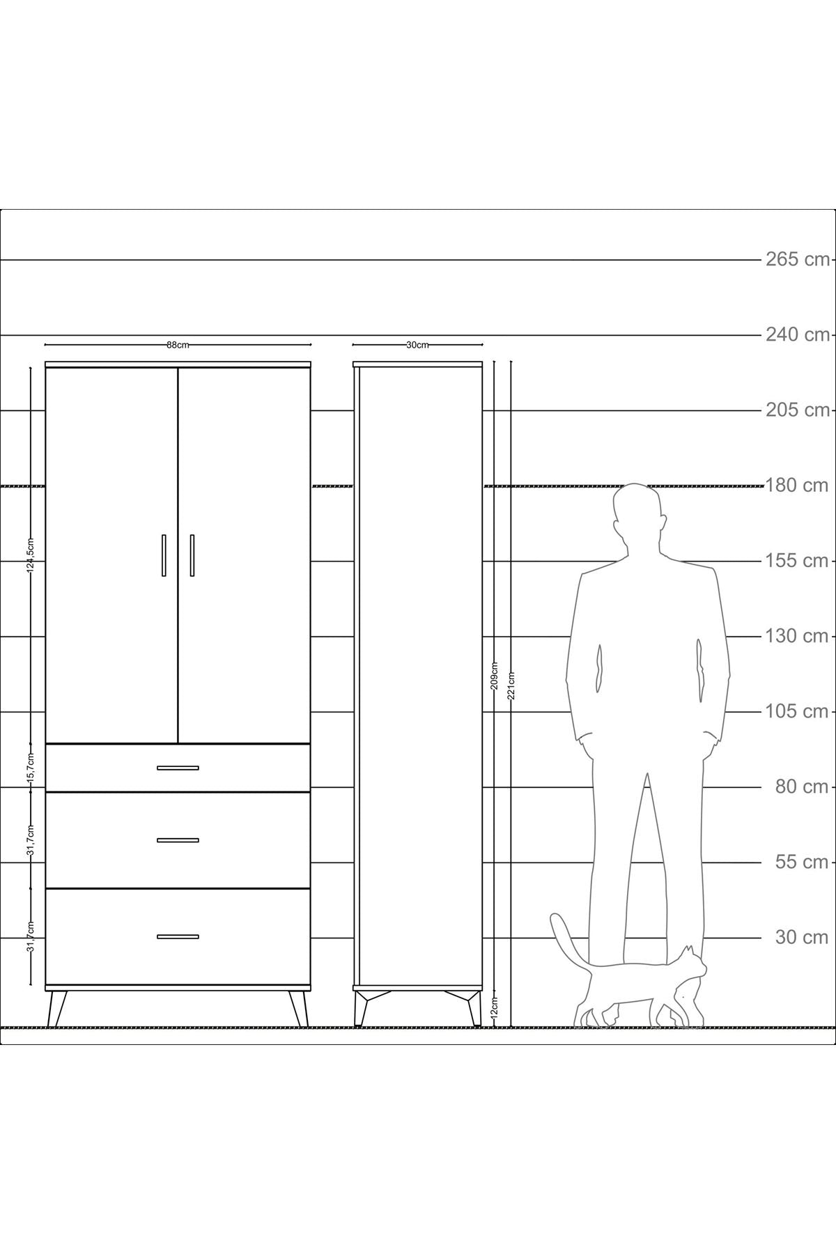 Arges Dolap 2 Raflı 3 Çekmeceli Tek Askılı 88x30x221 Antrasit-Aytaşı