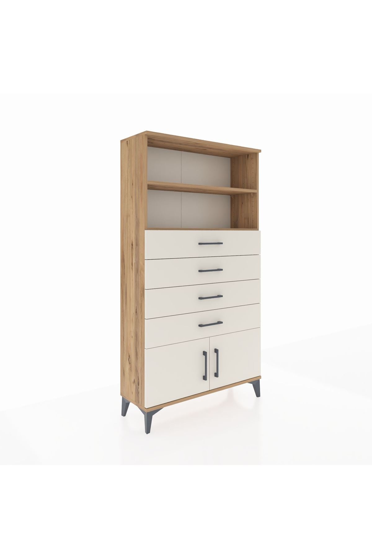 Arges Dolap 2 Raflı 4 Çekmeceli 2 Kapaklı 88x30x163 Çam-Aytaşı