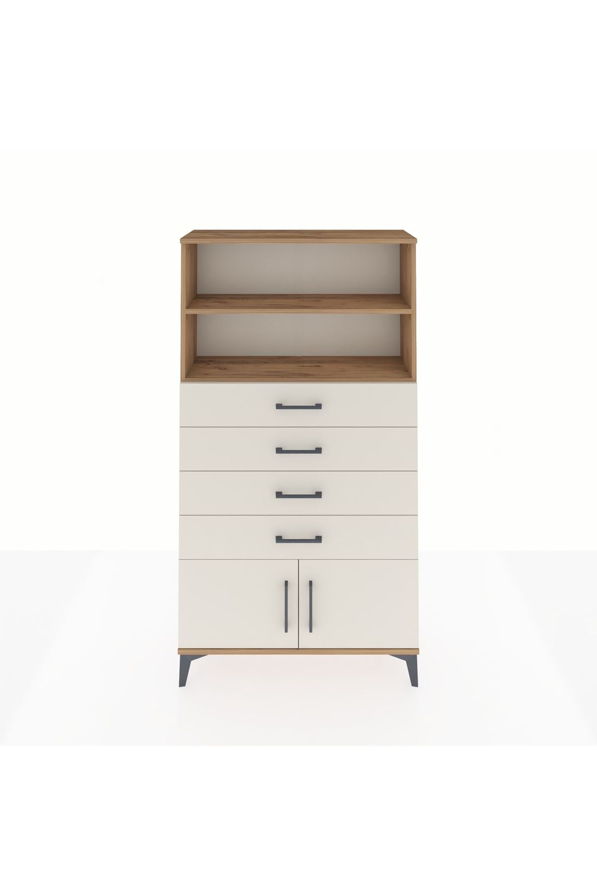 Arges Dolap 2 Raflı 4 Çekmeceli 2 Kapaklı 88x30x163 Çam-Aytaşı
