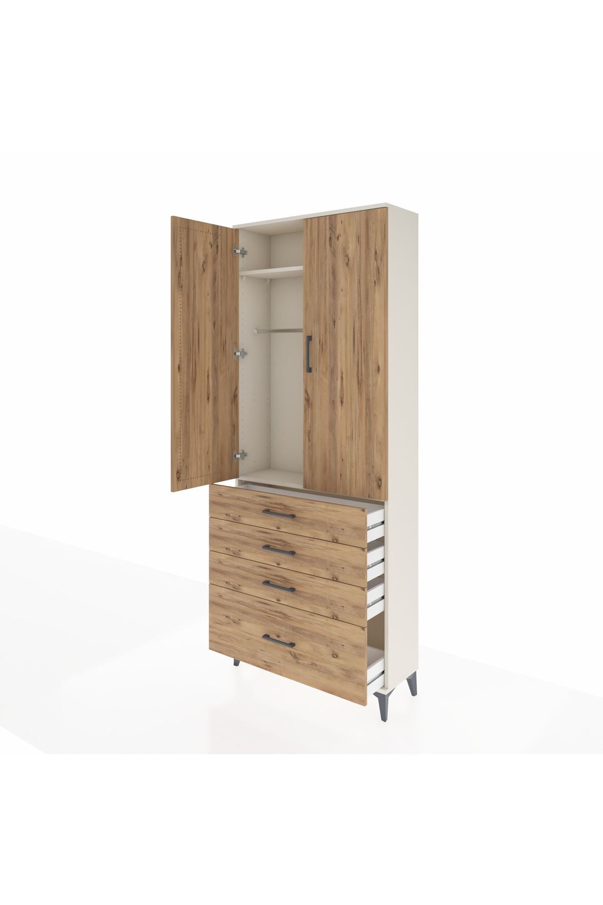 Arges Dolap 2 Raflı 4 Çekmeceli Tek Askılı 88x30x221 Aytaşı-Çam