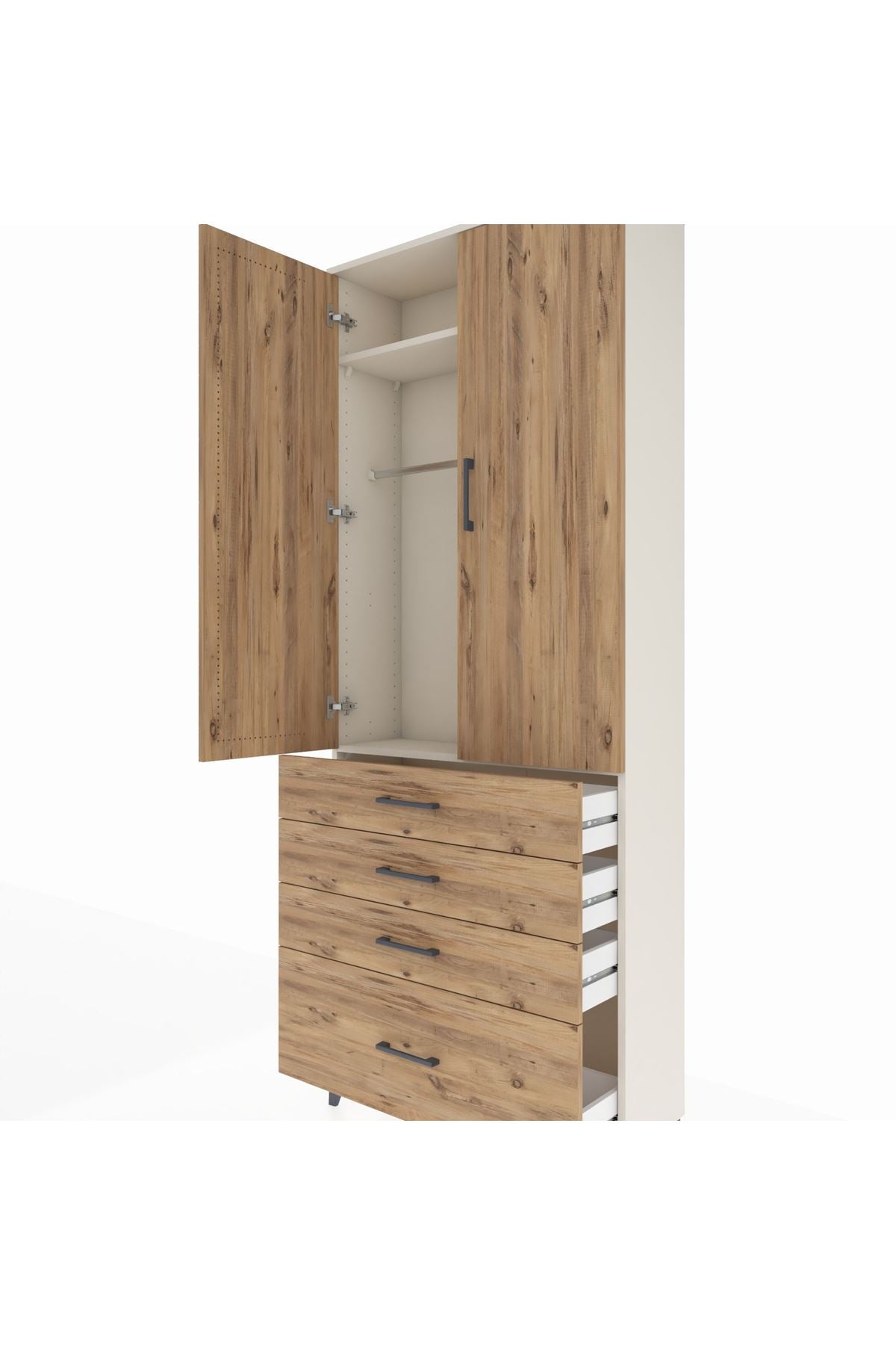 Arges Dolap 2 Raflı 4 Çekmeceli Tek Askılı 88x30x221 Aytaşı-Çam