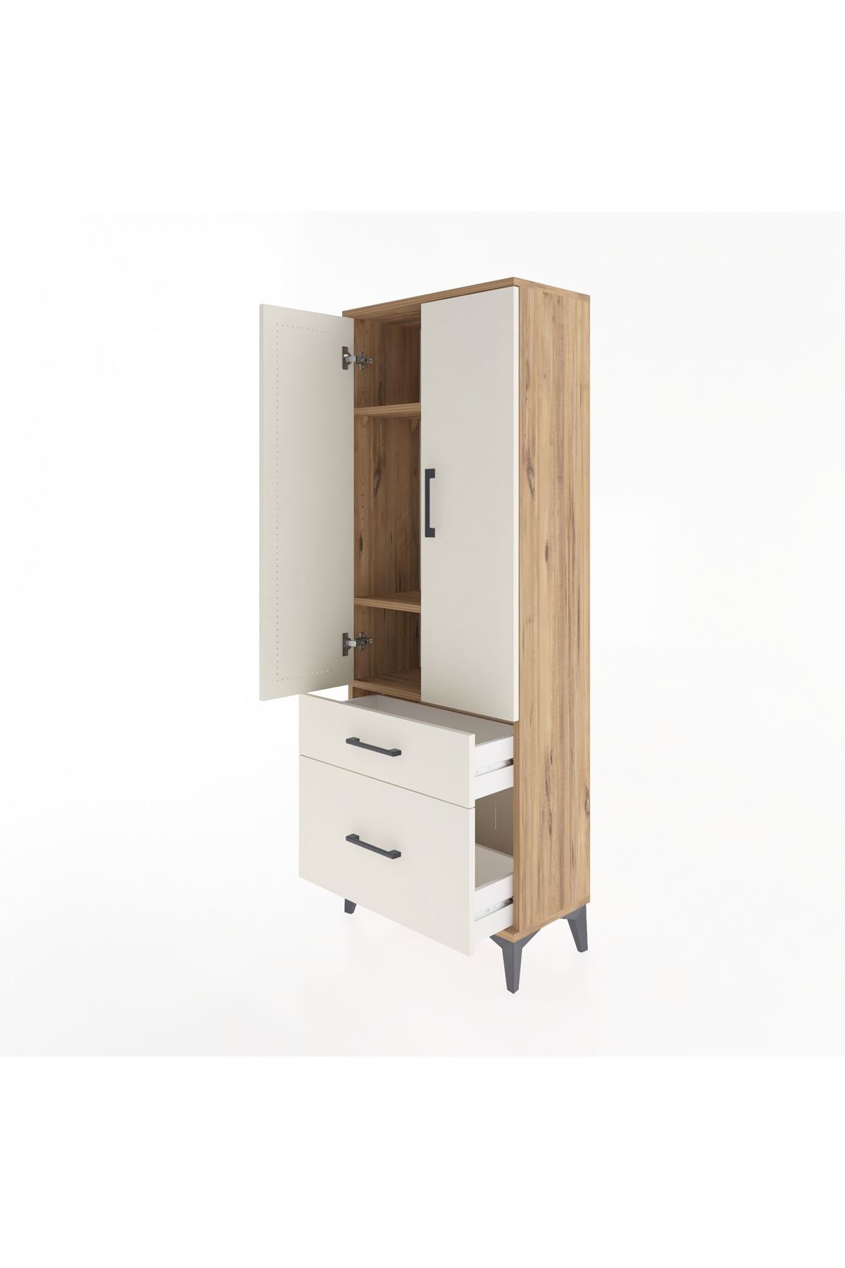 Arges Dolap 3 Raflı 2 Çekmeceli 2 Kapaklı 60x30x163 Çam-Aytaşı