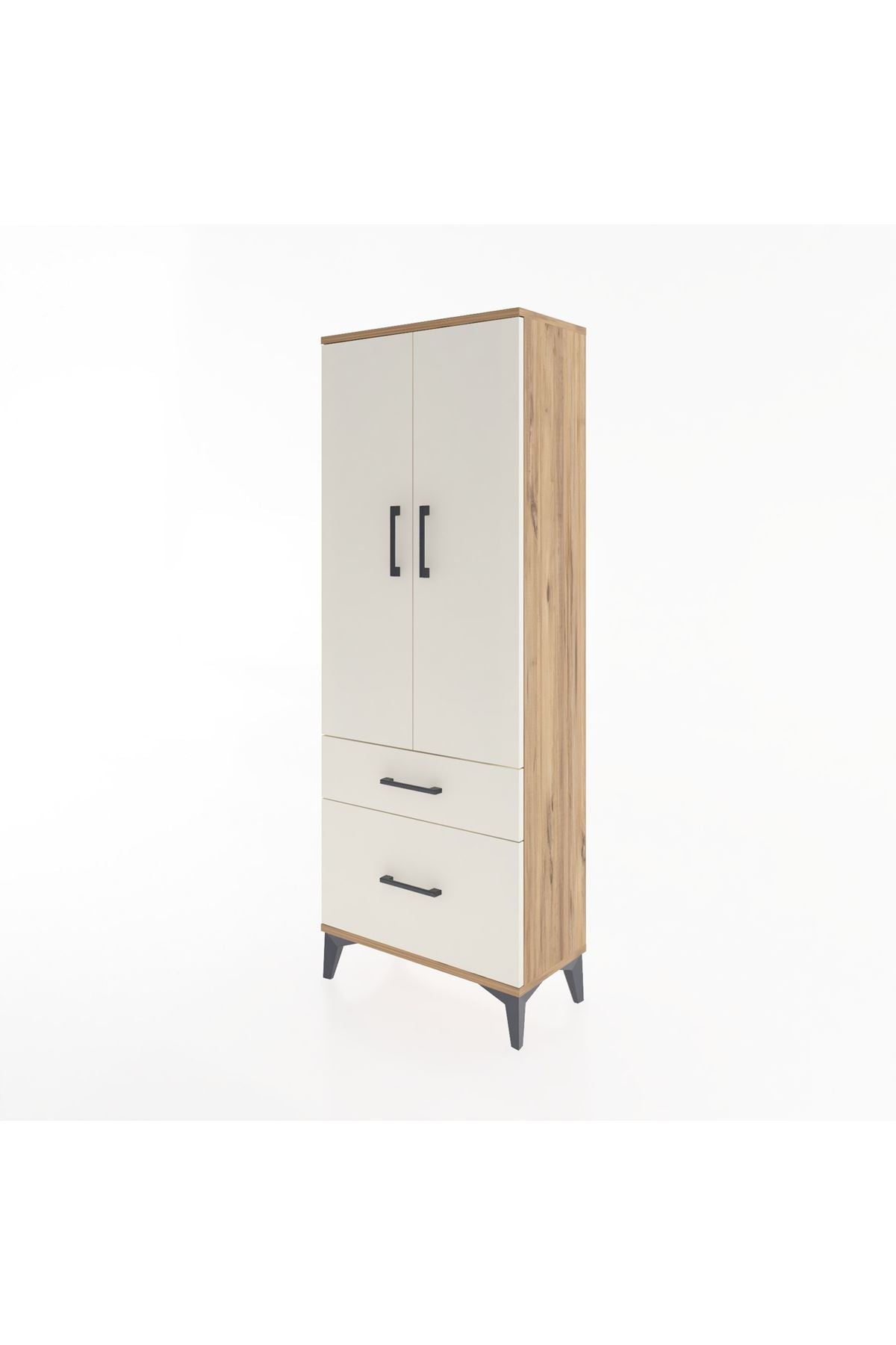 Arges Dolap 3 Raflı 2 Çekmeceli 2 Kapaklı 60x30x163 Çam-Aytaşı