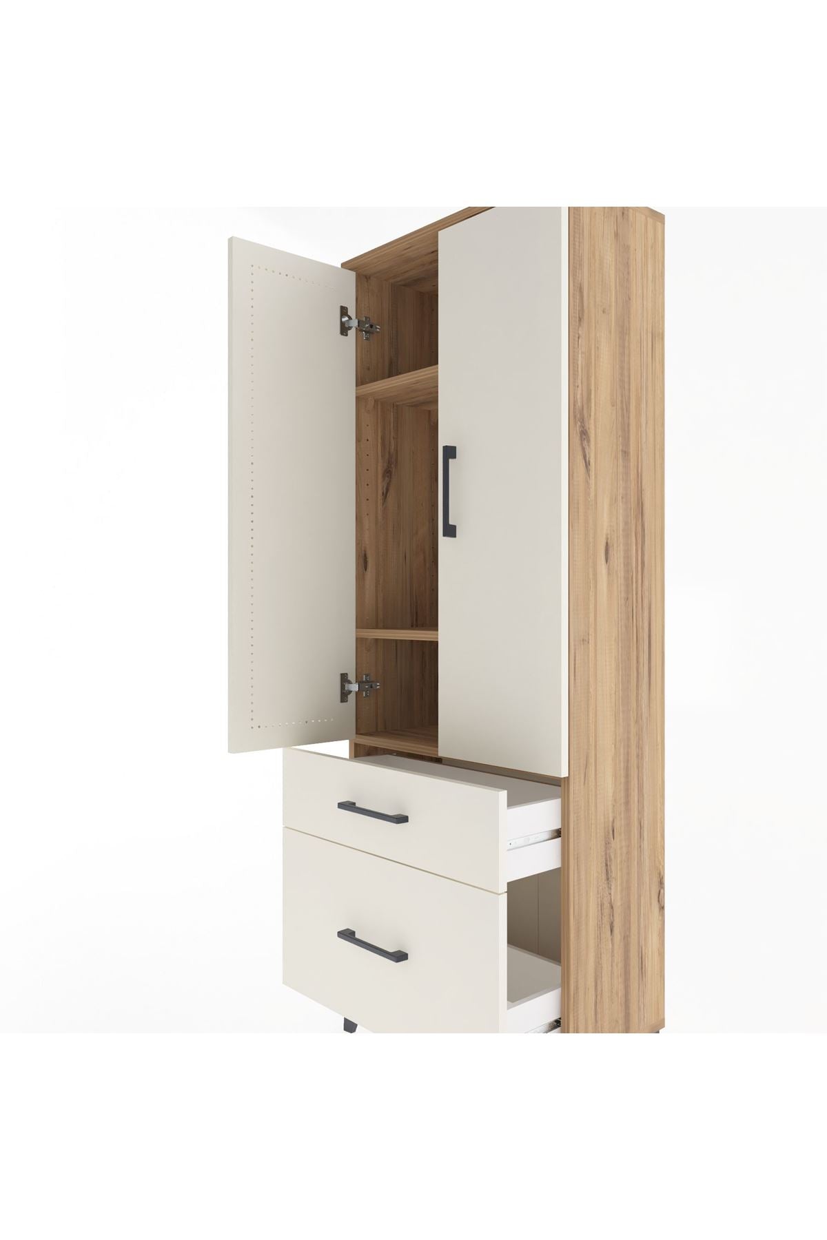 Arges Dolap 3 Raflı 2 Çekmeceli 2 Kapaklı 60x30x163 Çam-Aytaşı
