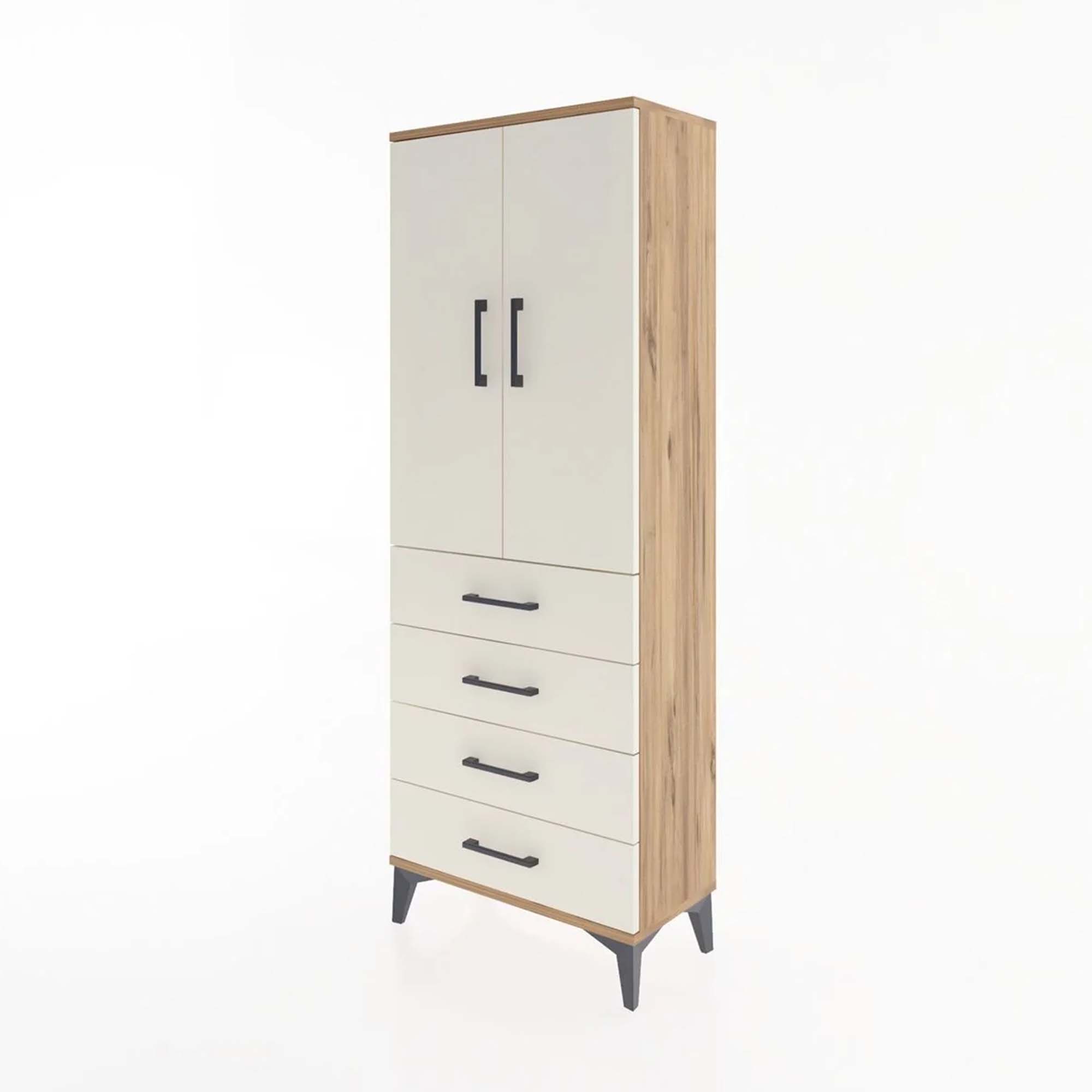 Arges Dolap 3 Raflı 4 Çekmeceli 2 Kapaklı 60x30x163 Çam-Aytaşı