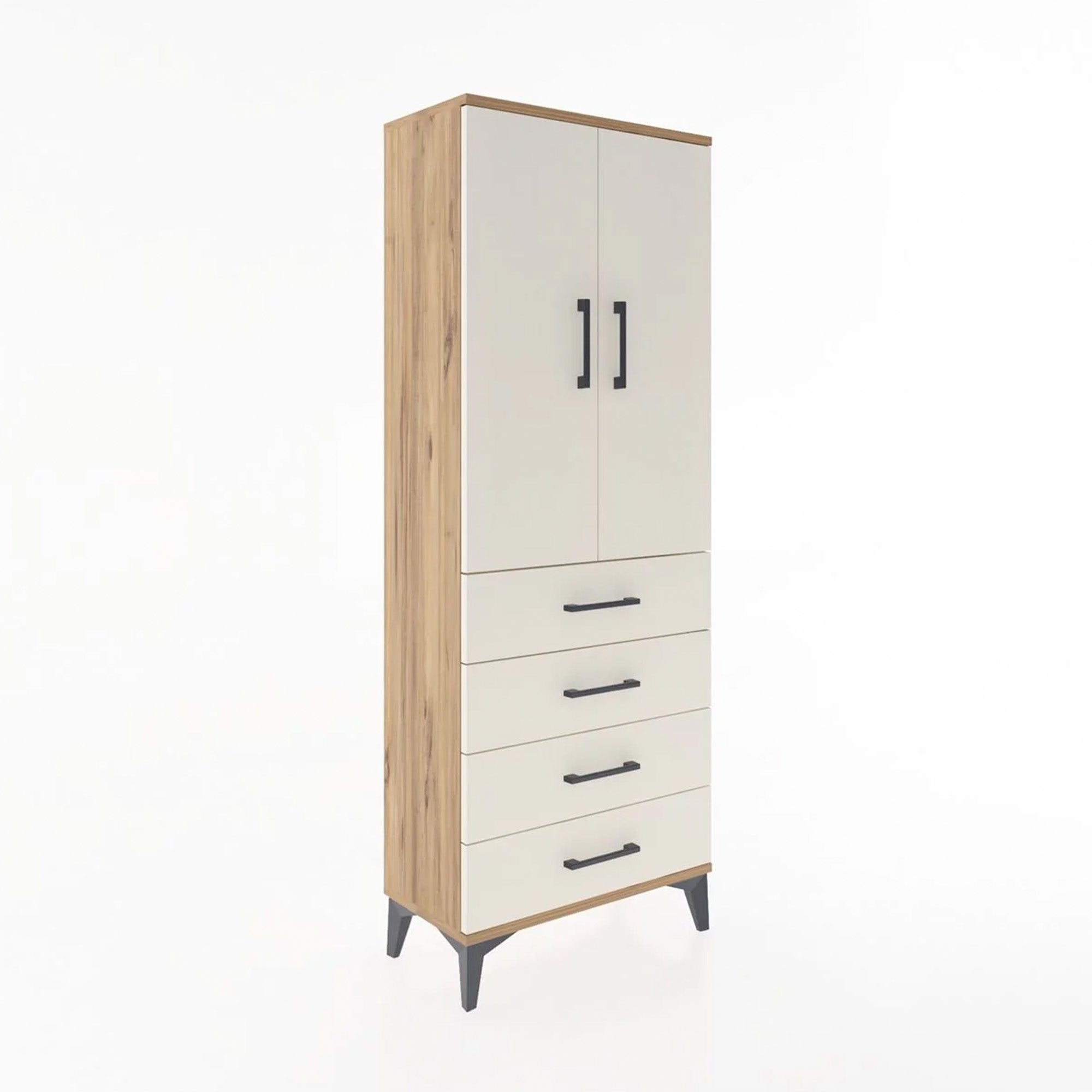 Arges Dolap 3 Raflı 4 Çekmeceli 2 Kapaklı 60x30x163 Çam-Aytaşı