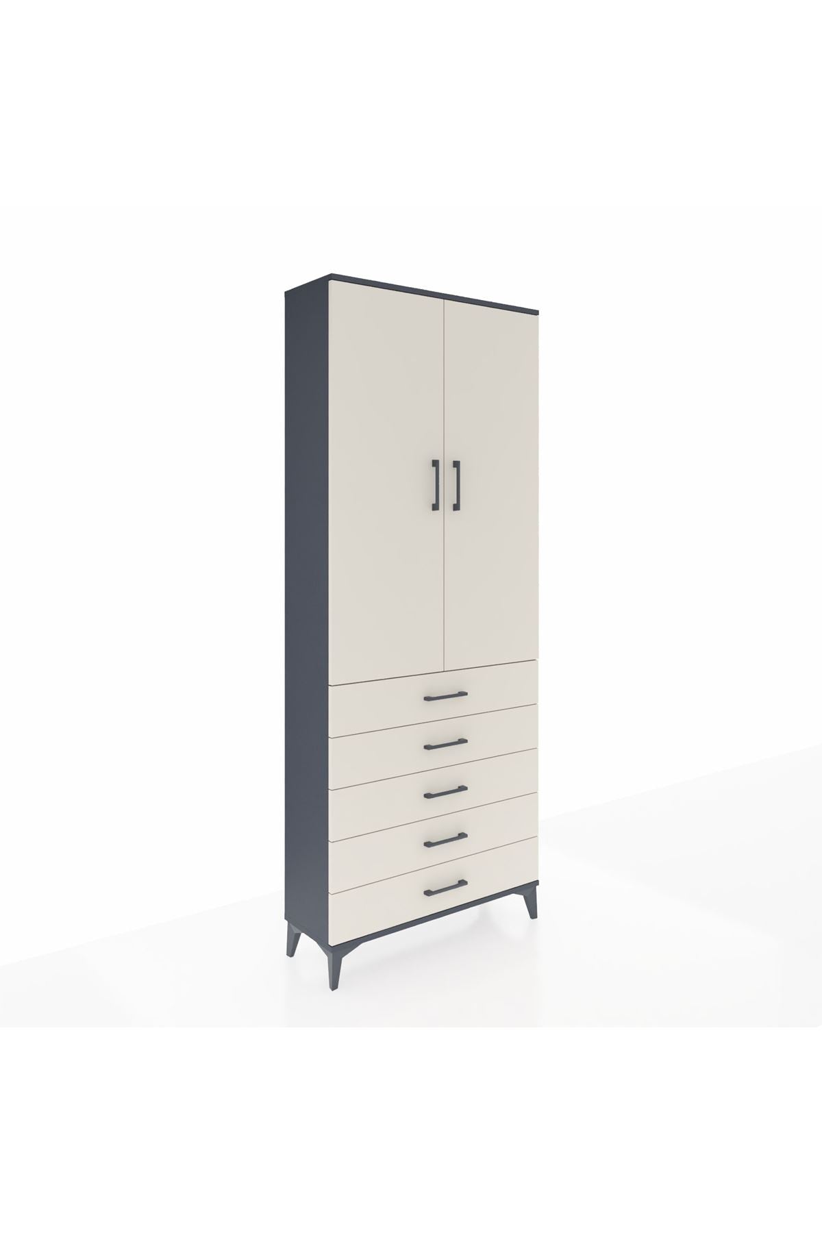 Arges Dolap 3 Raflı 5 Çekmeceli 2 Kapaklı 88x30x221 Antrasit-Aytaşı