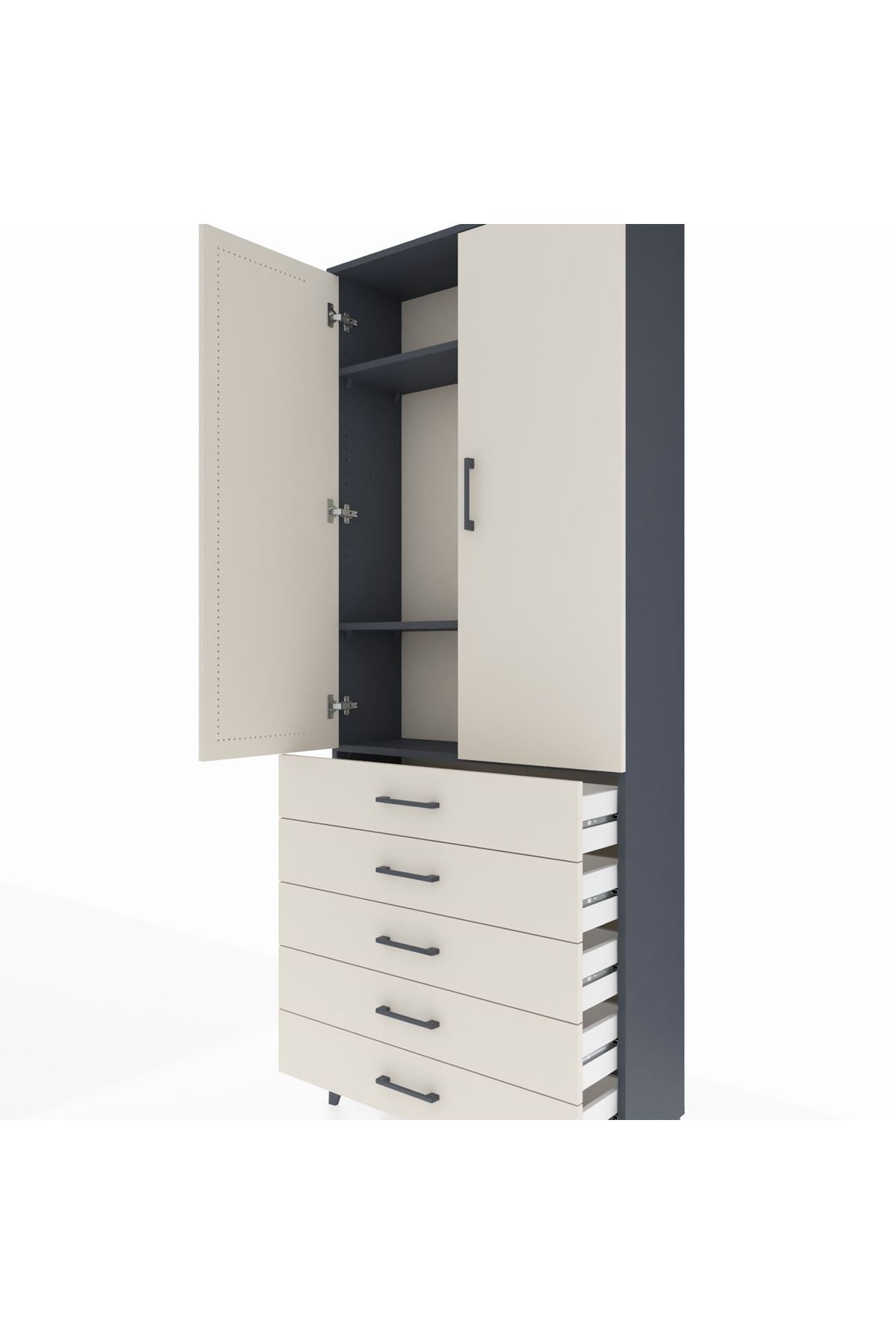 Arges Dolap 3 Raflı 5 Çekmeceli 2 Kapaklı 88x30x221 Antrasit-Aytaşı