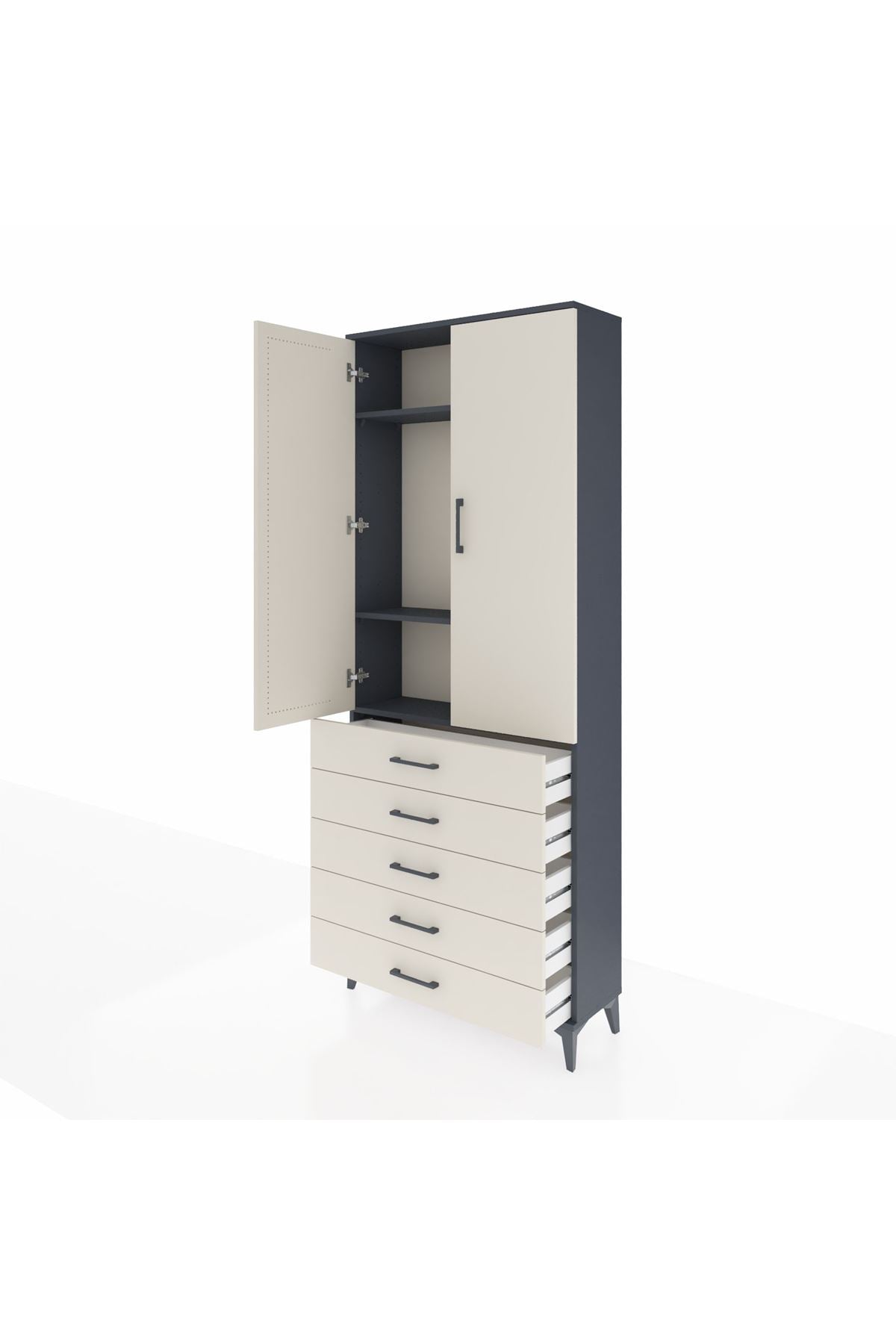 Arges Dolap 3 Raflı 5 Çekmeceli 2 Kapaklı 88x30x221 Antrasit-Aytaşı