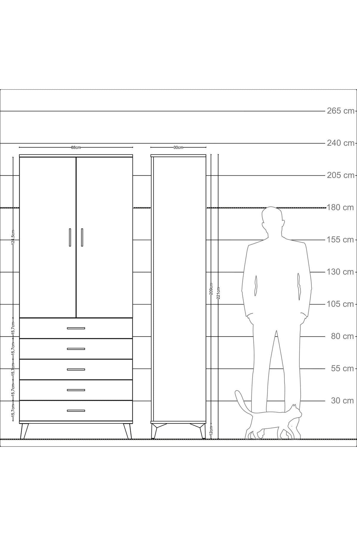 Arges Dolap 3 Raflı 5 Çekmeceli 2 Kapaklı 88x30x221 Antrasit-Aytaşı