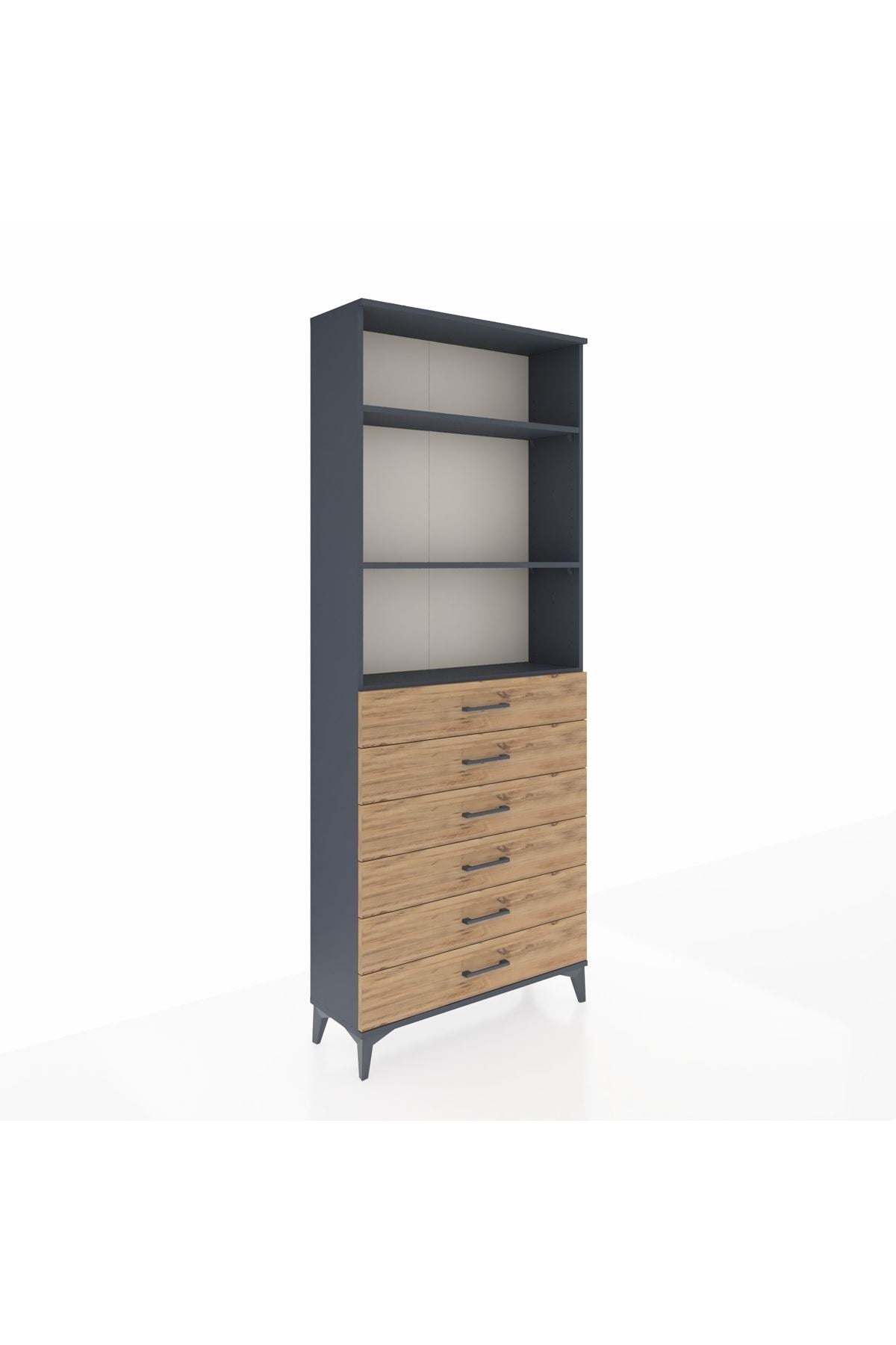 Arges Dolap 3 Raflı 6 Çekmeceli 88x30x221 Antrasit-Çam