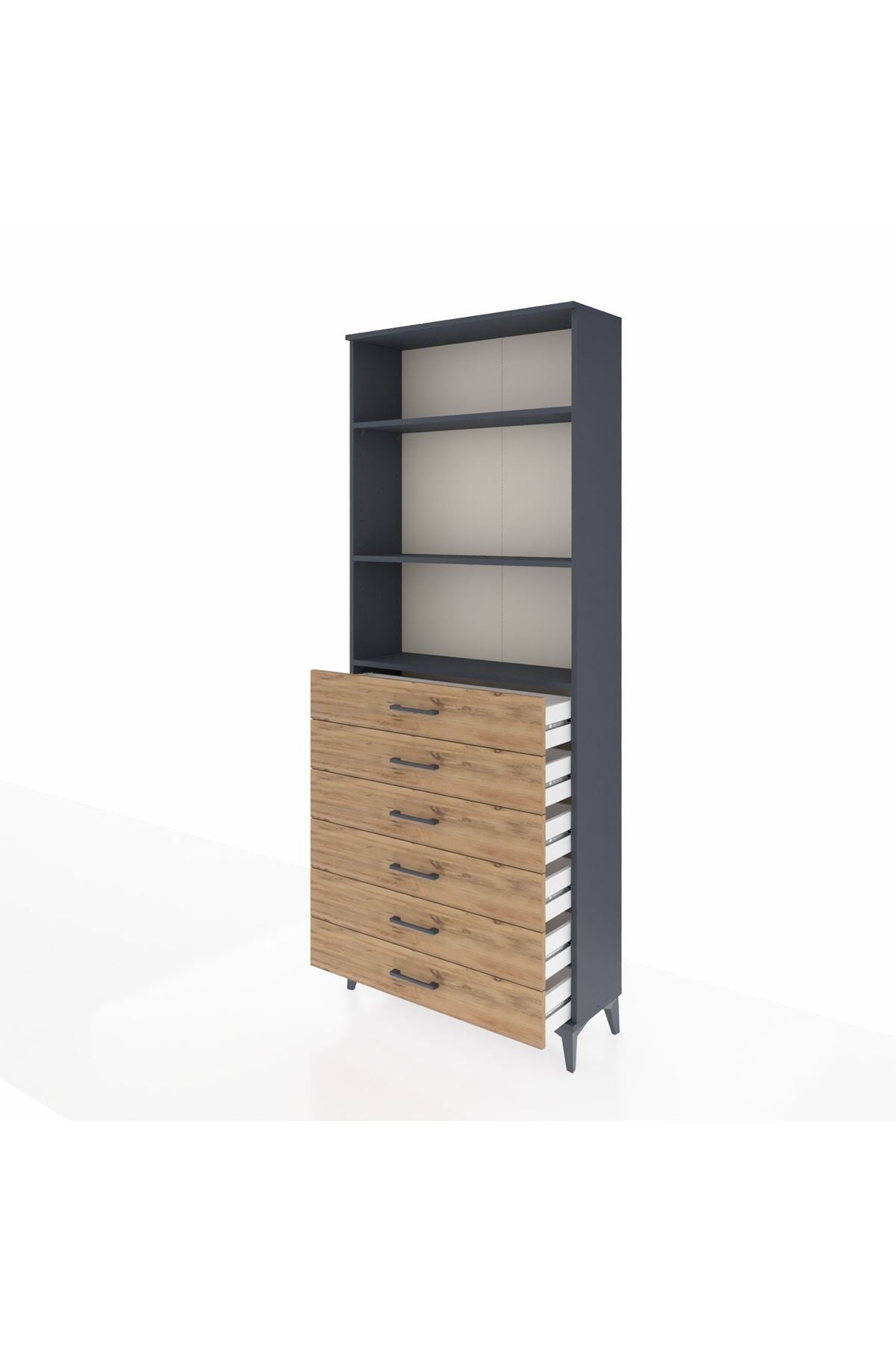 Arges Dolap 3 Raflı 6 Çekmeceli 88x30x221 Antrasit-Çam