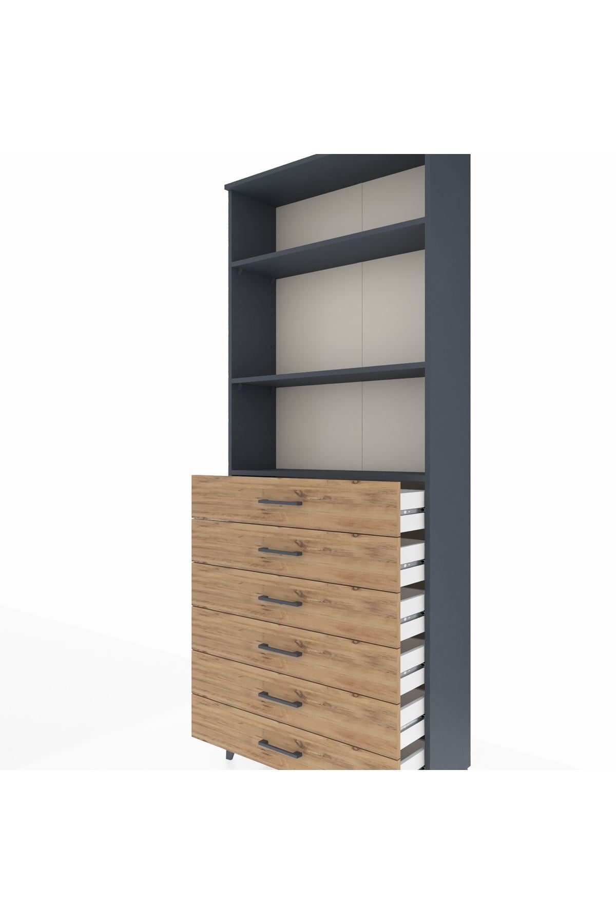 Arges Dolap 3 Raflı 6 Çekmeceli 88x30x221 Antrasit-Çam
