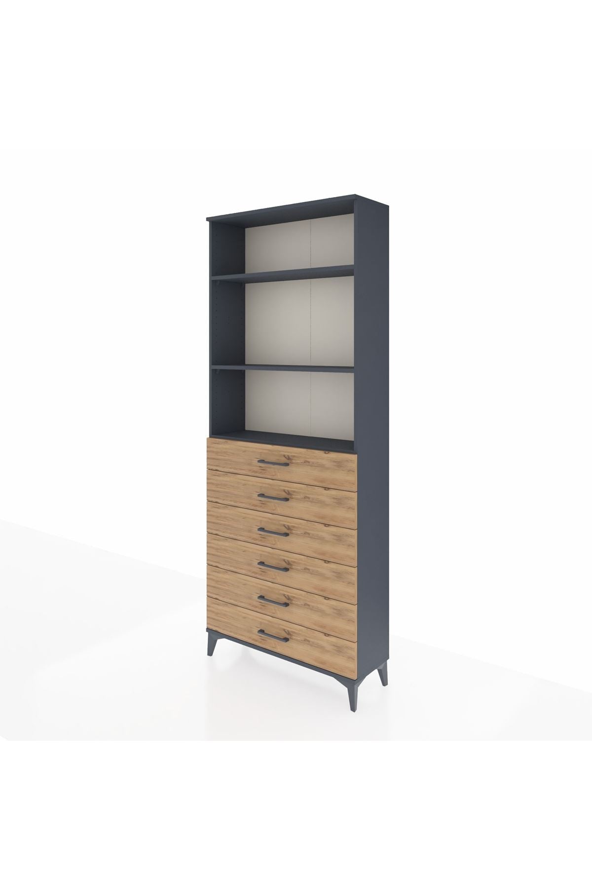 Arges Dolap 3 Raflı 6 Çekmeceli 88x30x221 Antrasit-Çam