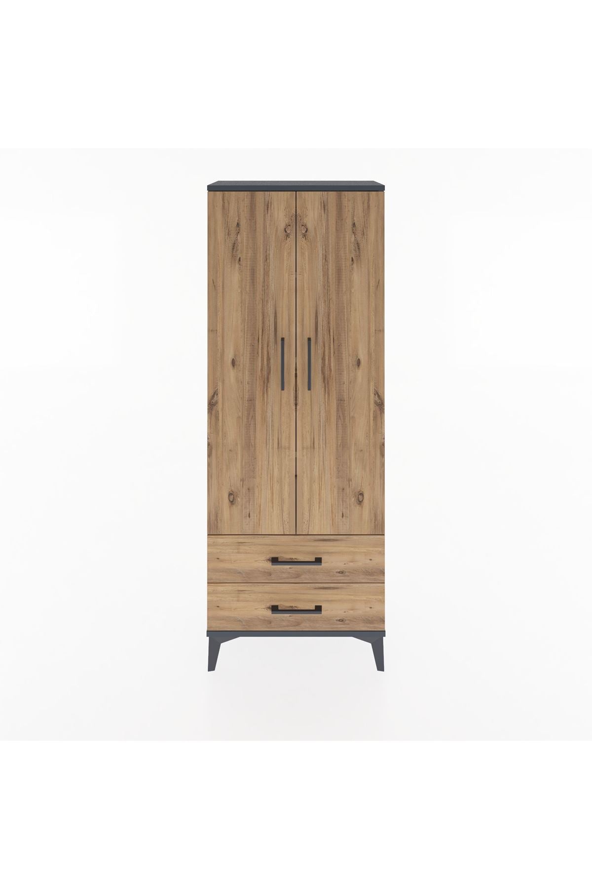Arges Dolap 4 Raflı 2 Çekmeceli 2 Kapaklı 60x30x163 Antrasit-Çam