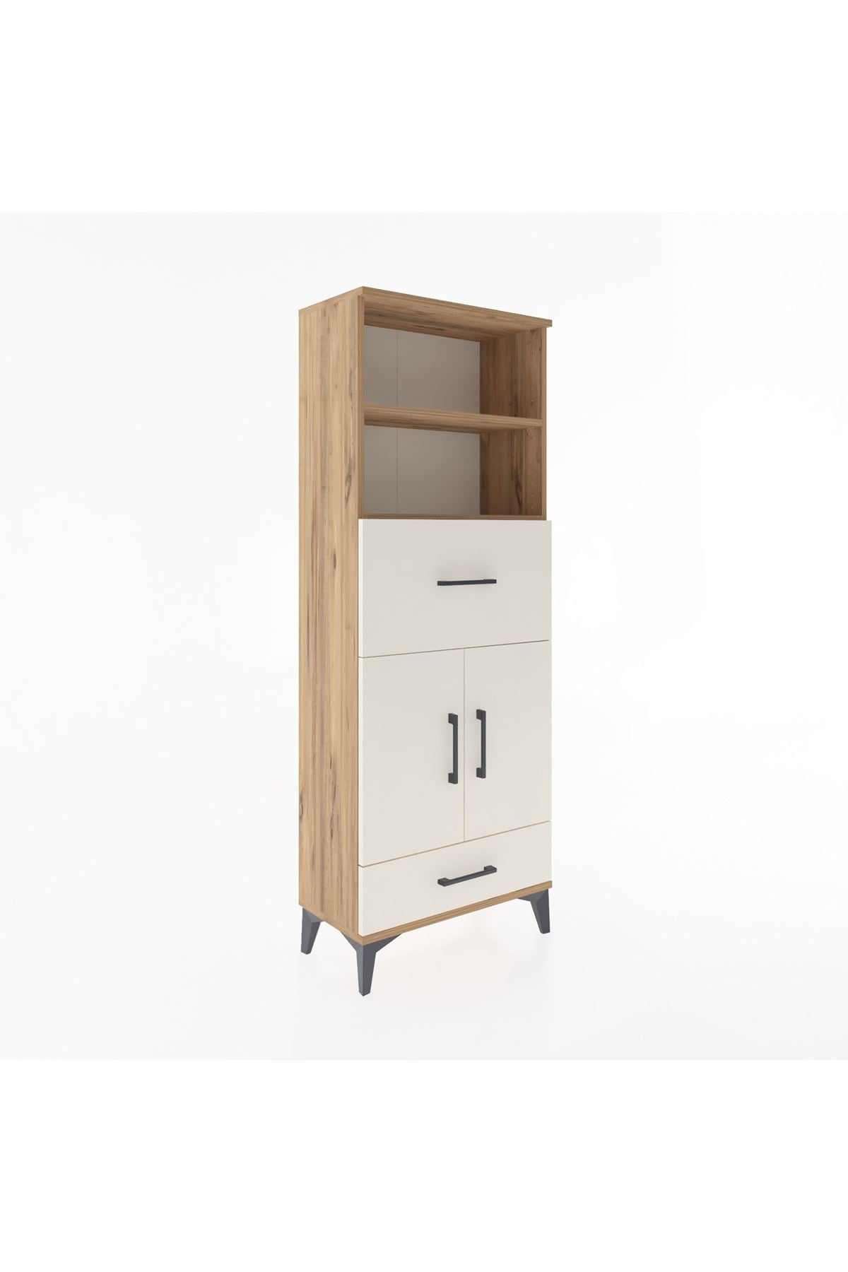 Arges Dolap 4 Raflı 2 Çekmeceli 2 Kapaklı 60x30x163 Çam-Aytaşı