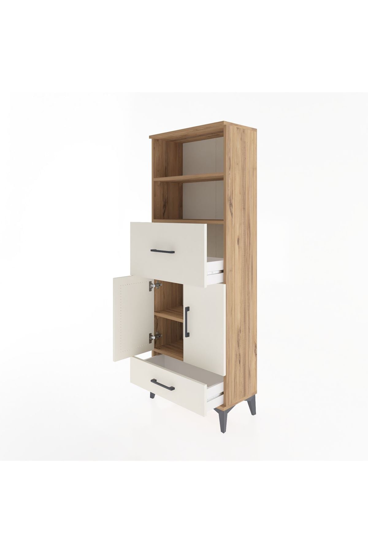 Arges Dolap 4 Raflı 2 Çekmeceli 2 Kapaklı 60x30x163 Çam-Aytaşı