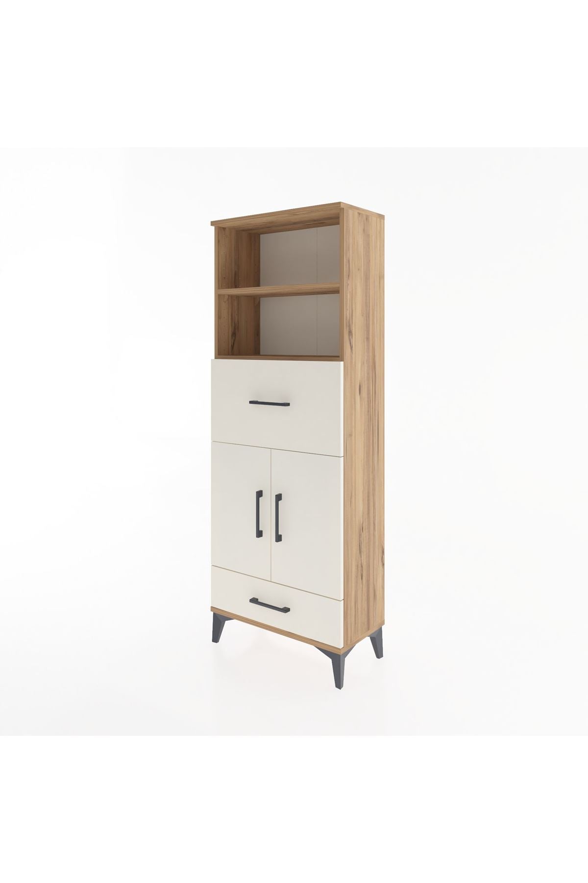 Arges Dolap 4 Raflı 2 Çekmeceli 2 Kapaklı 60x30x163 Çam-Aytaşı