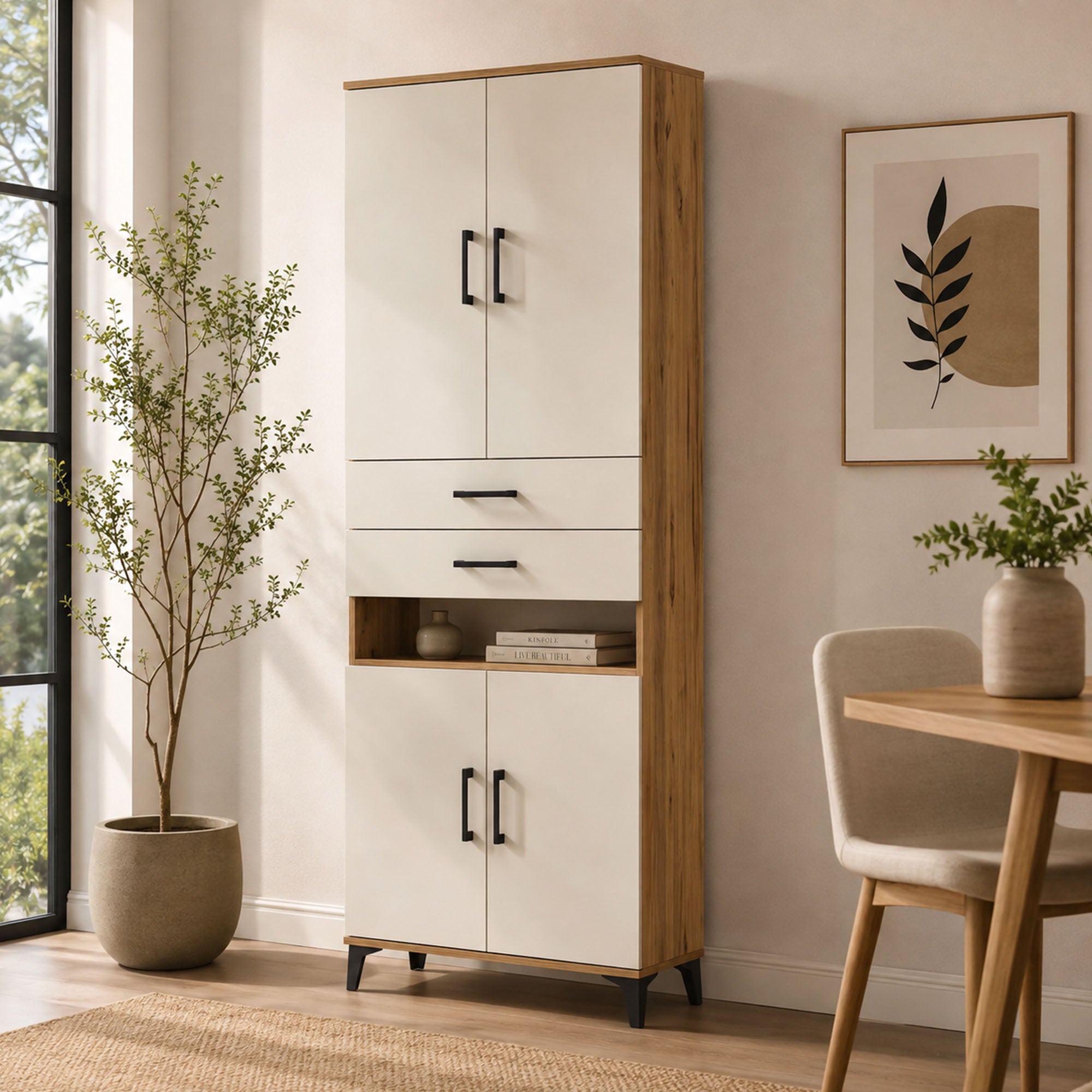 Arges Dolap 5 Raflı 2 Çekmeceli 4 Kapaklı 88x30x221 Çam-Aytaşı