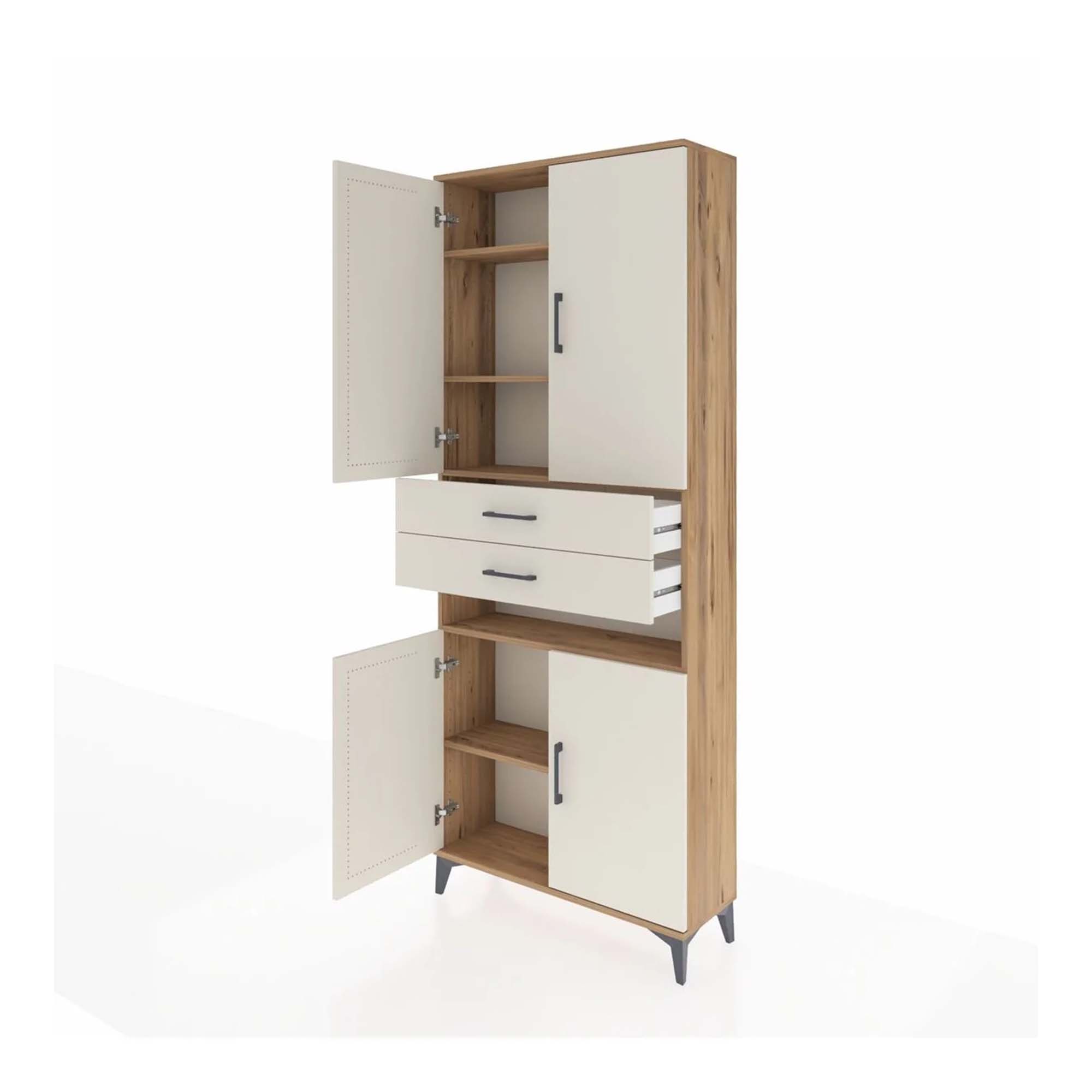 Arges Dolap 5 Raflı 2 Çekmeceli 4 Kapaklı 88x30x221 Çam-Aytaşı