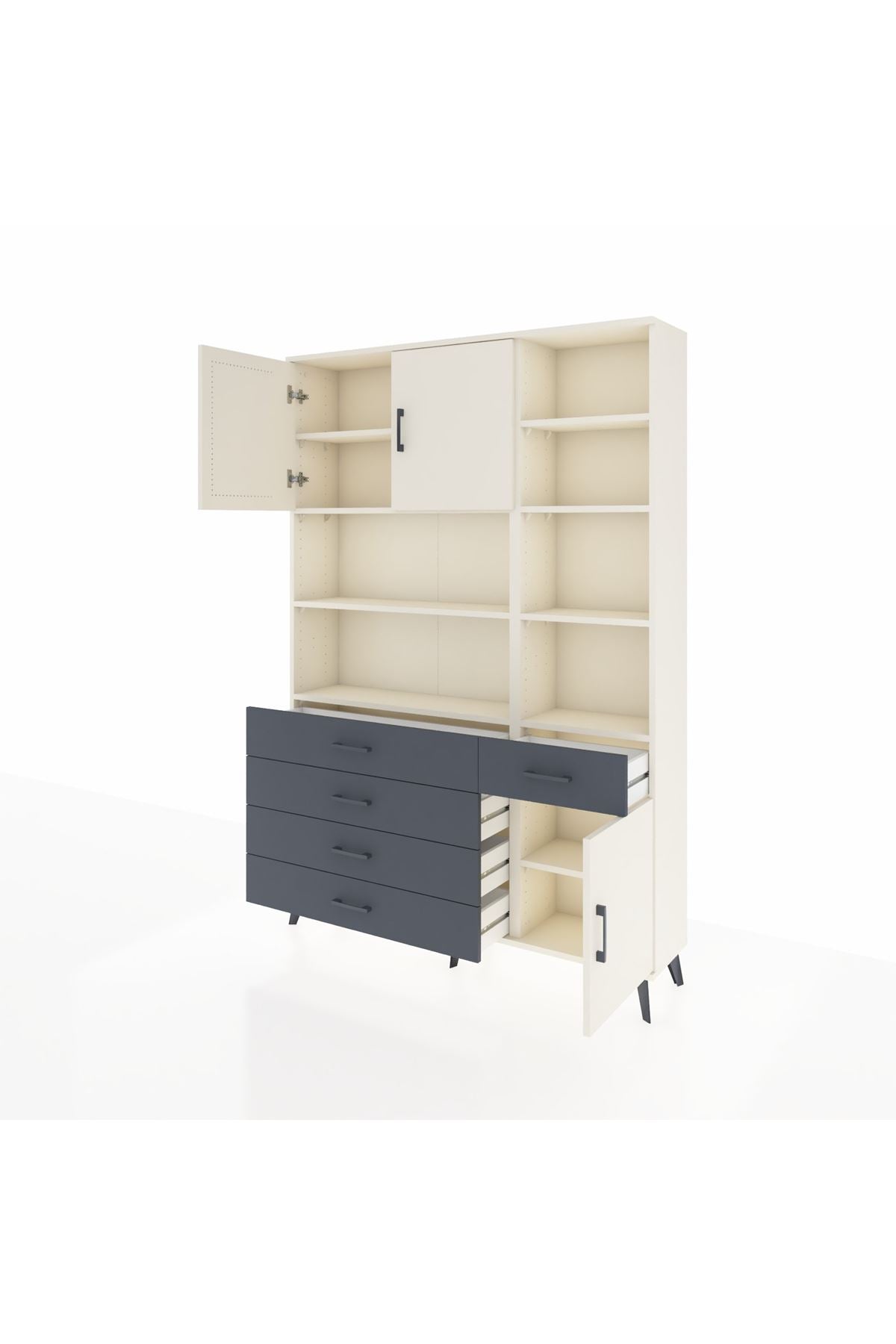 Arges Dolap 9 Raflı 5 Çekmeceli 3 Kapaklı 132x30x195 Aytaşı-Aytaşı/Antrasit