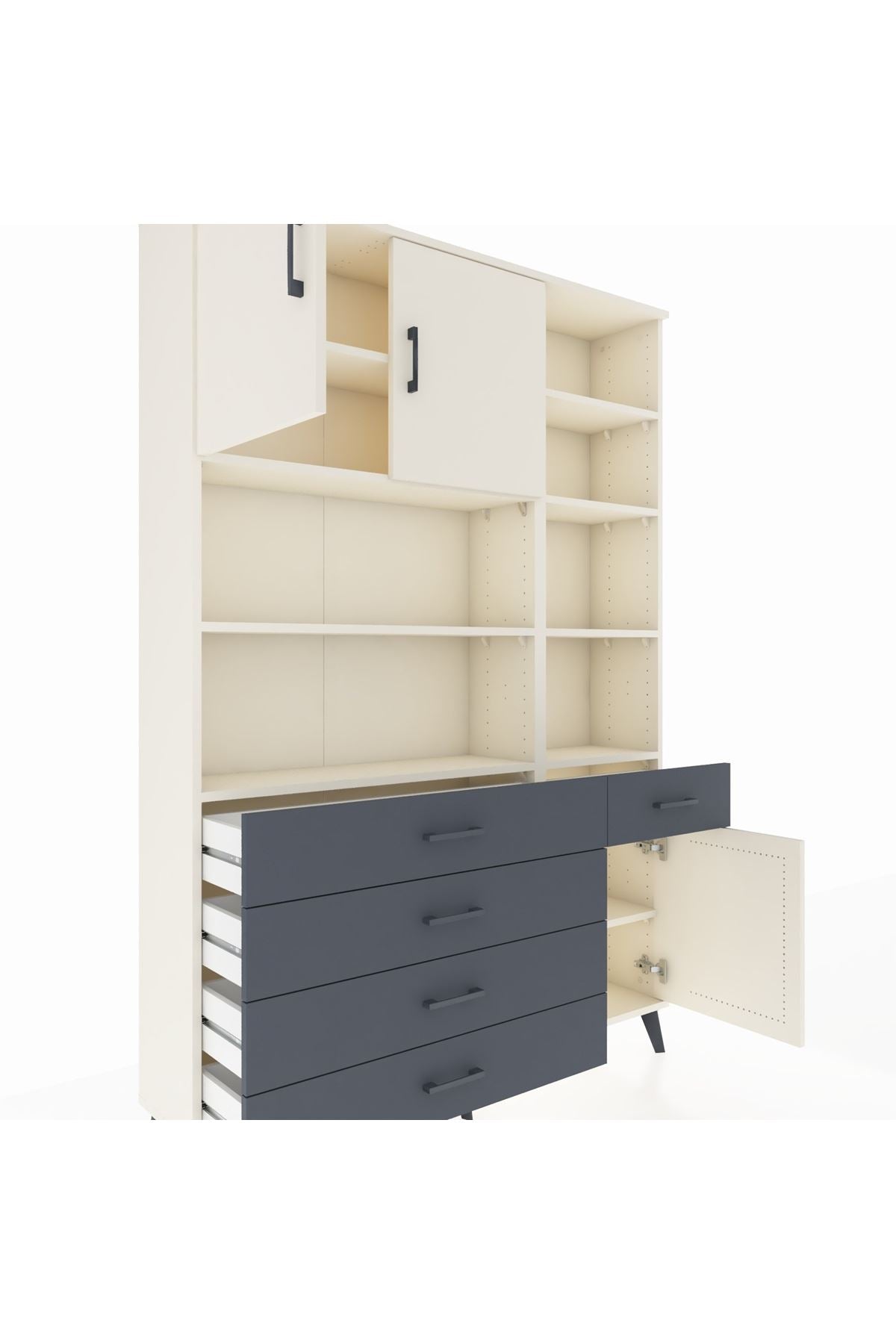 Arges Dolap 9 Raflı 5 Çekmeceli 3 Kapaklı 132x30x195 Aytaşı-Aytaşı/Antrasit