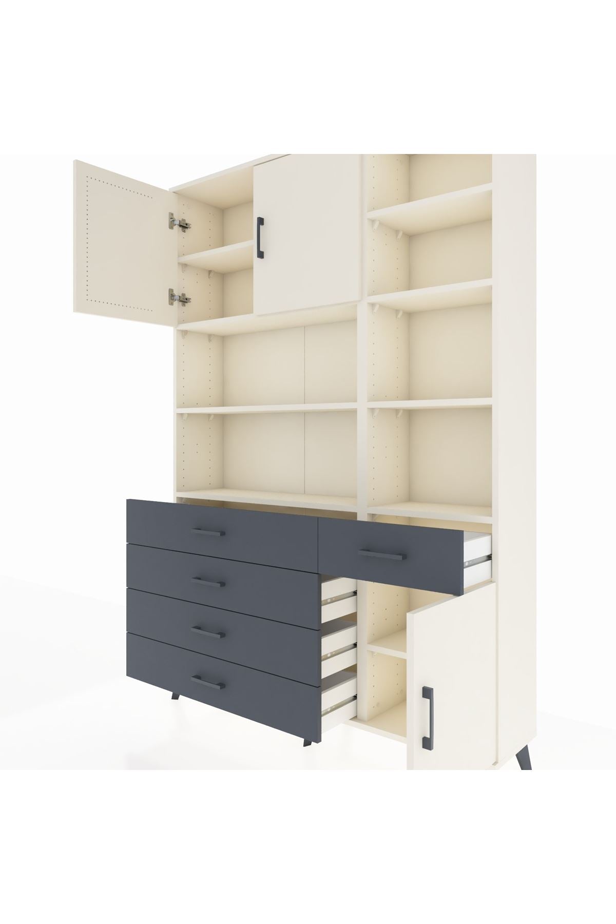Arges Dolap 9 Raflı 5 Çekmeceli 3 Kapaklı 132x30x195 Aytaşı-Aytaşı/Antrasit