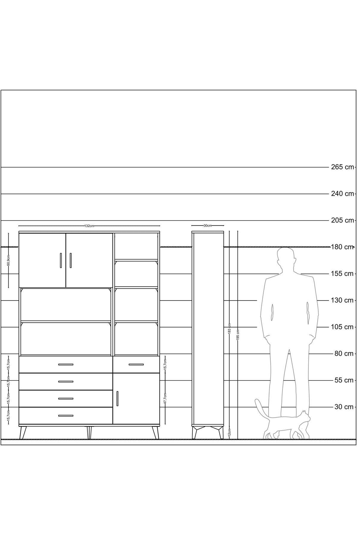 Arges Dolap 9 Raflı 5 Çekmeceli 3 Kapaklı 132x30x195 Aytaşı-Aytaşı/Antrasit