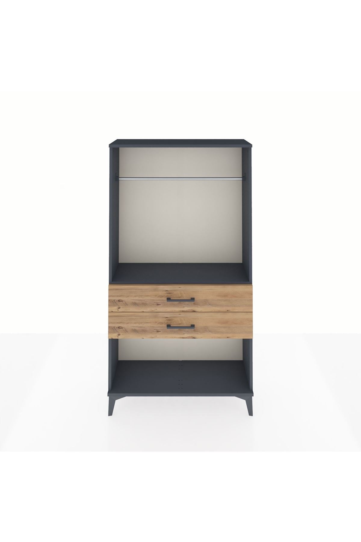 Arges Dolap Tek Raflı 2 Çekmeceli Tek Askılı 88x30x163 Antrasit-Çam