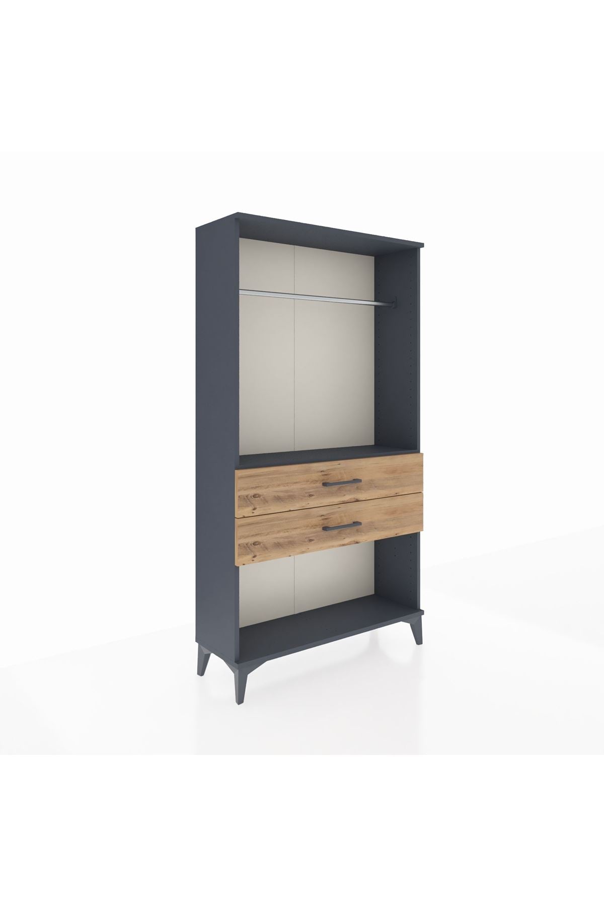 Arges Dolap Tek Raflı 2 Çekmeceli Tek Askılı 88x30x163 Antrasit-Çam