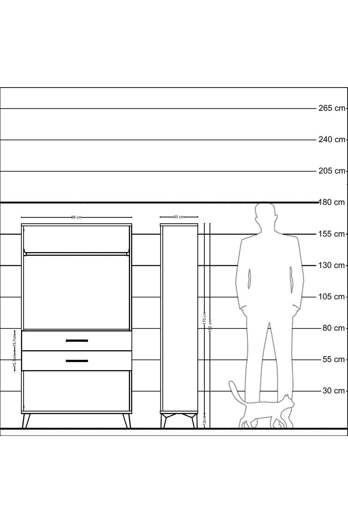 Arges Dolap Tek Raflı 2 Çekmeceli Tek Askılı 88x30x163 Antrasit-Çam