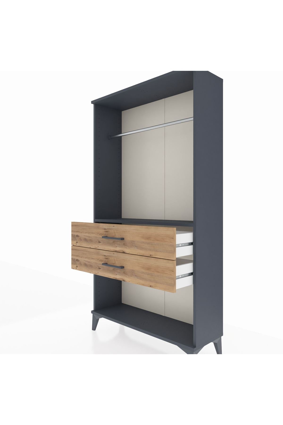 Arges Dolap Tek Raflı 2 Çekmeceli Tek Askılı 88x30x163 Antrasit-Çam