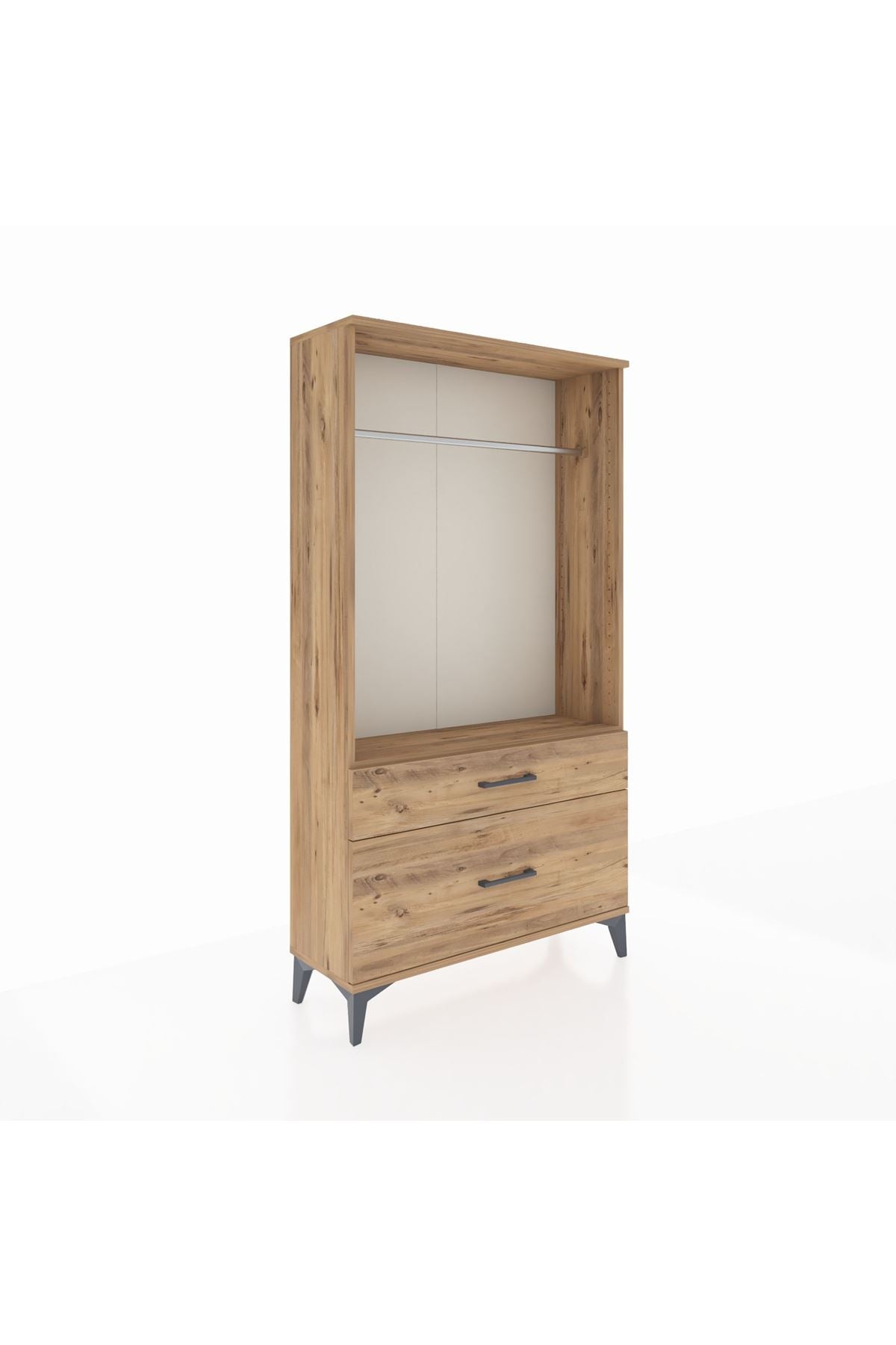 Arges Dolap Tek Raflı 2 Çekmeceli Tek Askılı 88x30x163 Çam-Çam