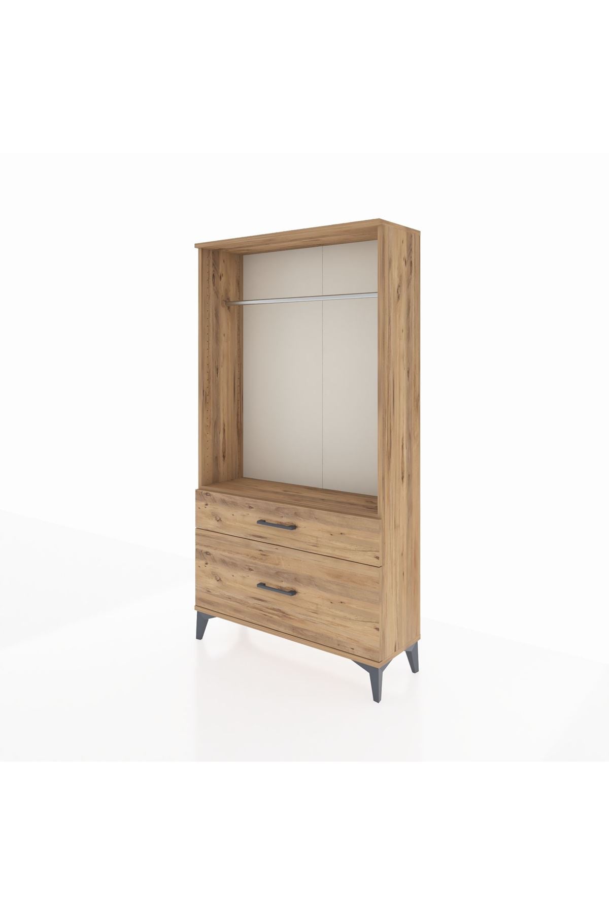 Arges Dolap Tek Raflı 2 Çekmeceli Tek Askılı 88x30x163 Çam-Çam