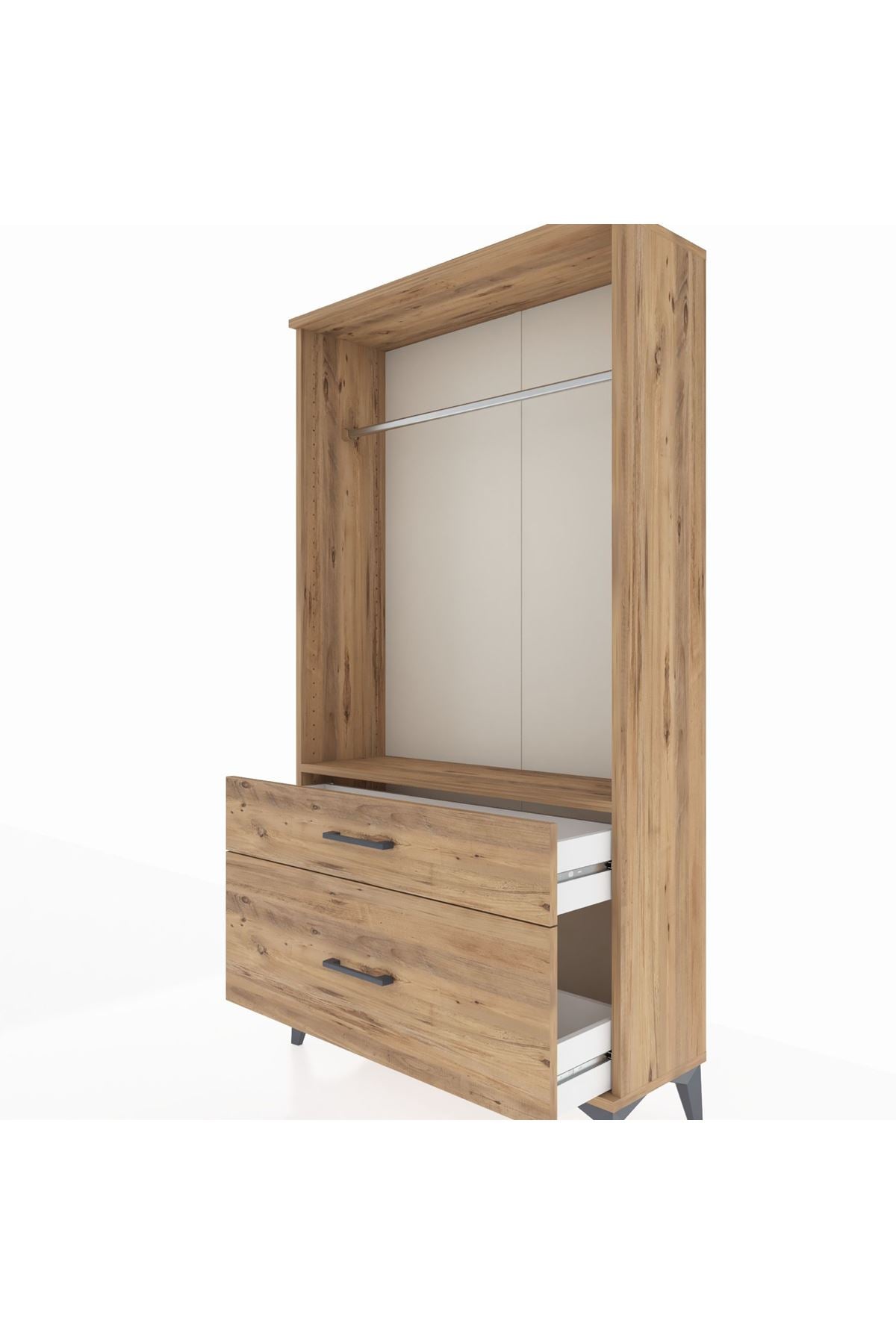 Arges Dolap Tek Raflı 2 Çekmeceli Tek Askılı 88x30x163 Çam-Çam