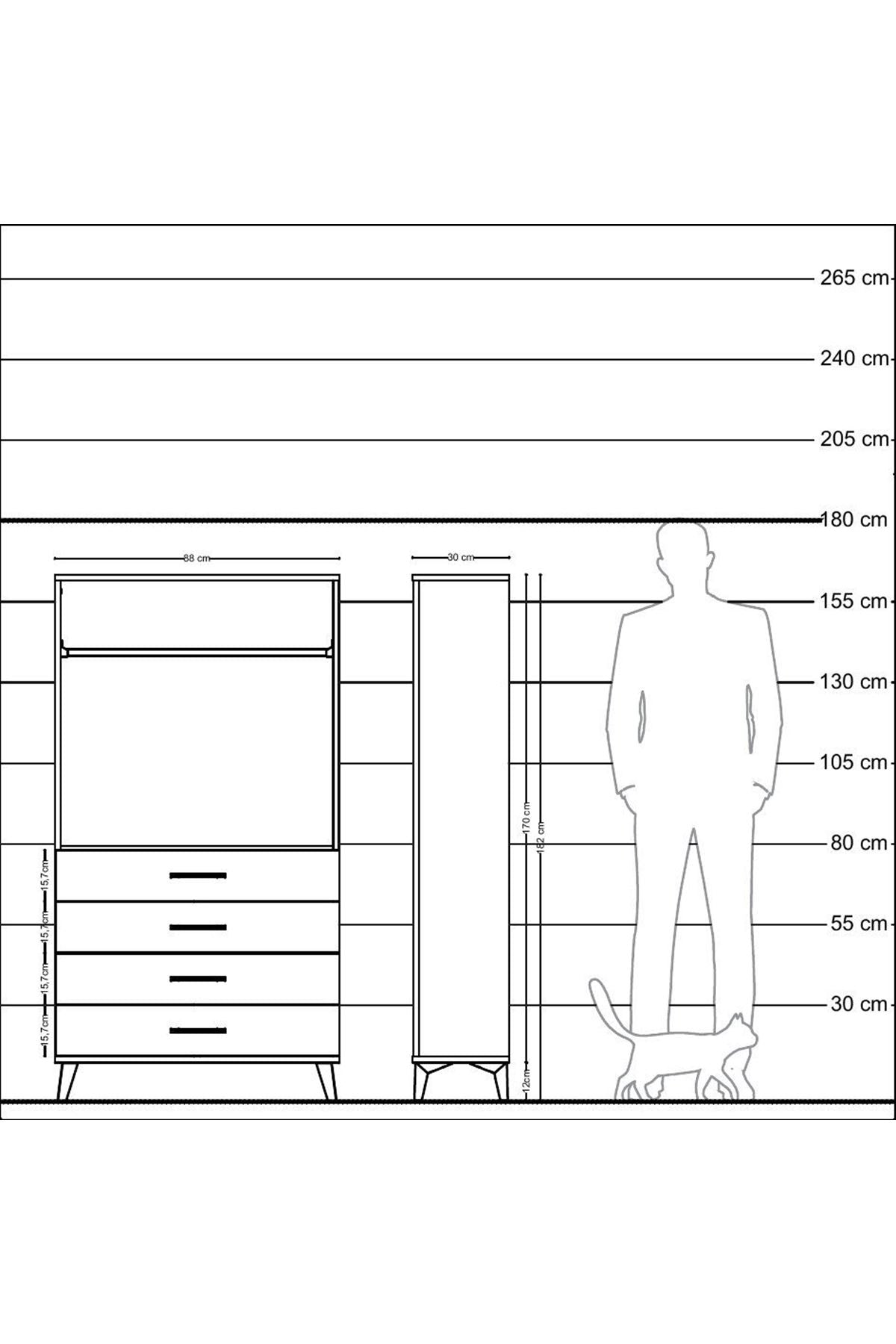 Arges Dolap Tek Raflı 4 Çekmeceli Tek Askılı 88x30x163 Aytaşı-Aytaşı