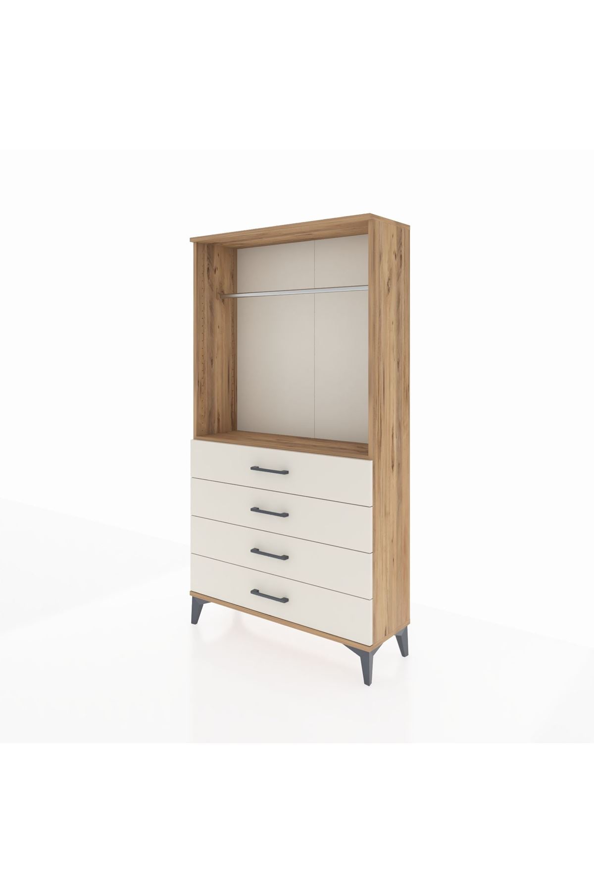 Arges Dolap Tek Raflı 4 Çekmeceli Tek Askılı 88x30x163 Çam-Aytaşı