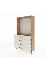 Arges Dolap Tek Raflı 4 Çekmeceli Tek Askılı 88x30x163 Çam-Aytaşı