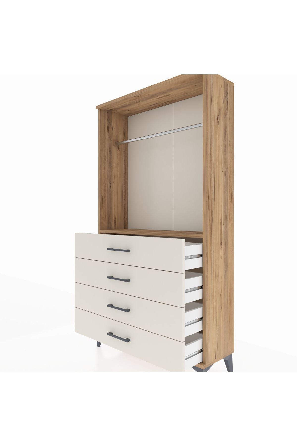 Arges Dolap Tek Raflı 4 Çekmeceli Tek Askılı 88x30x163 Çam-Aytaşı