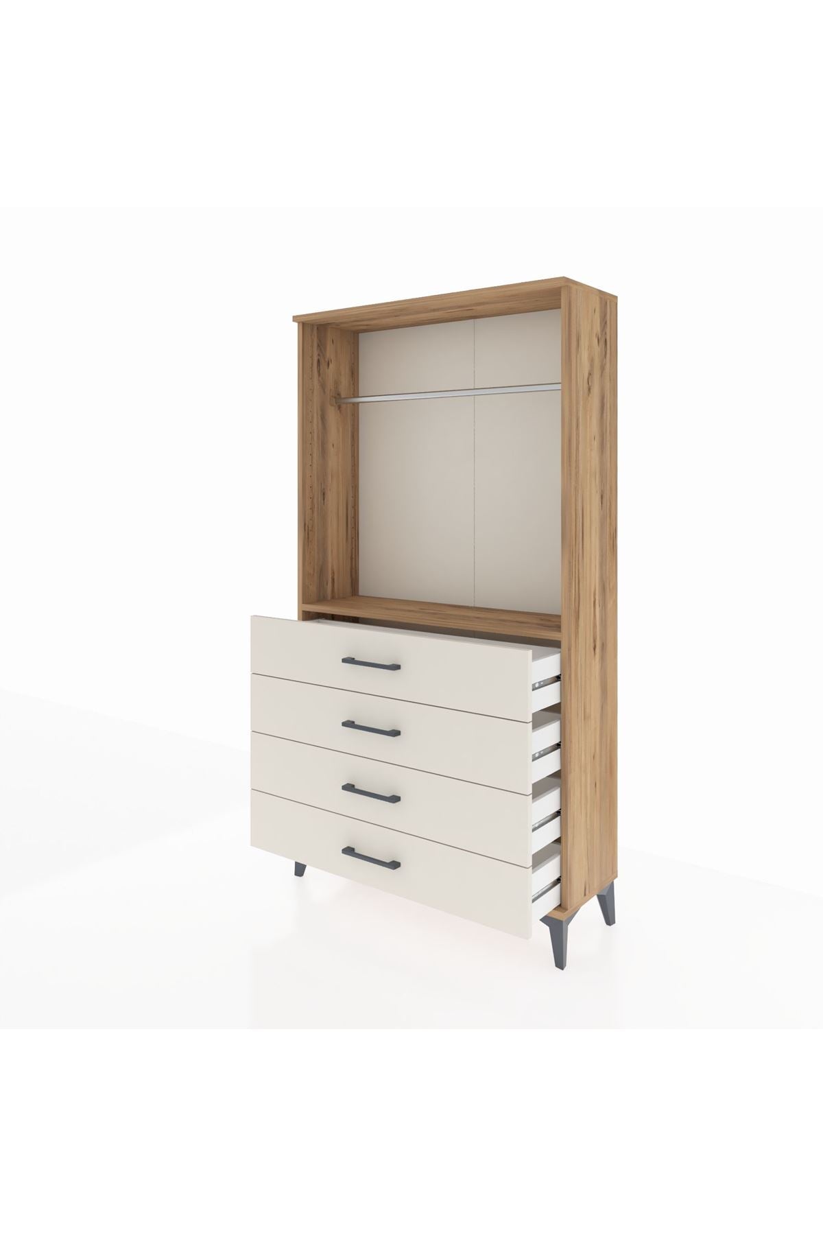 Arges Dolap Tek Raflı 4 Çekmeceli Tek Askılı 88x30x163 Çam-Aytaşı