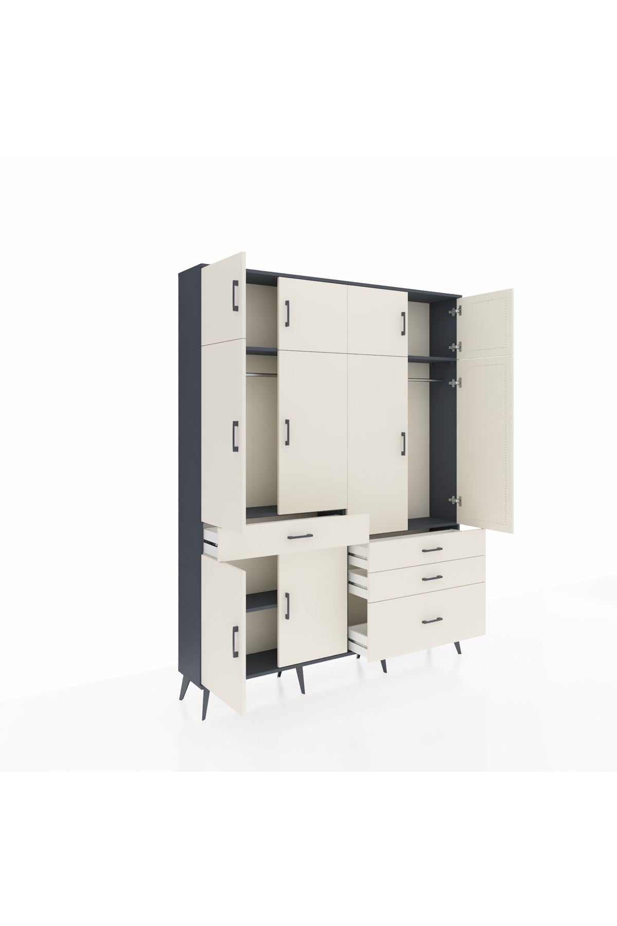 Arges Gardrop 5 Raflı 4 Çekmeceli 2 Askılı 176x30x221 Antrasit-Aytaşı