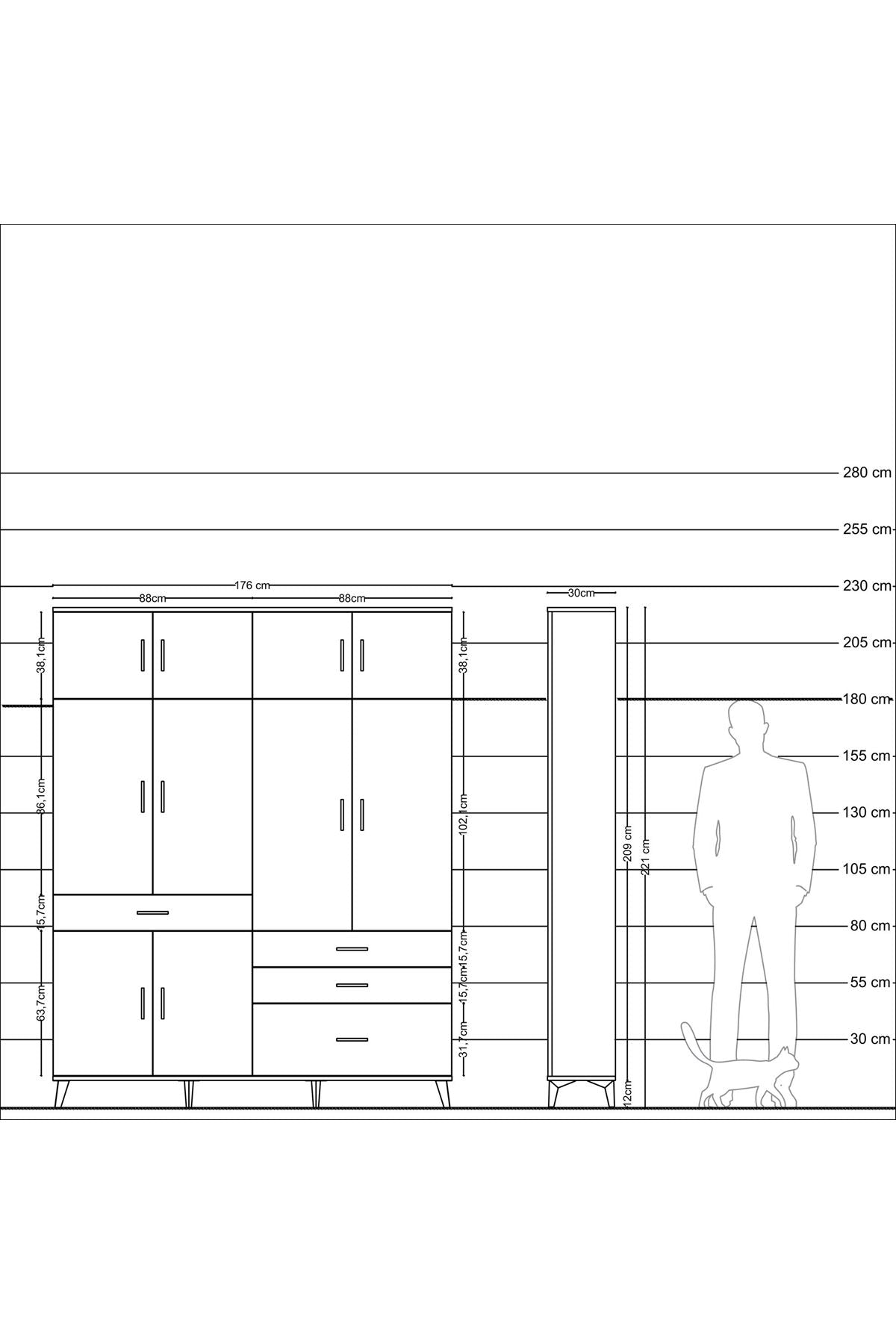 Arges Gardrop 5 Raflı 4 Çekmeceli 2 Askılı 176x30x221 Antrasit-Aytaşı